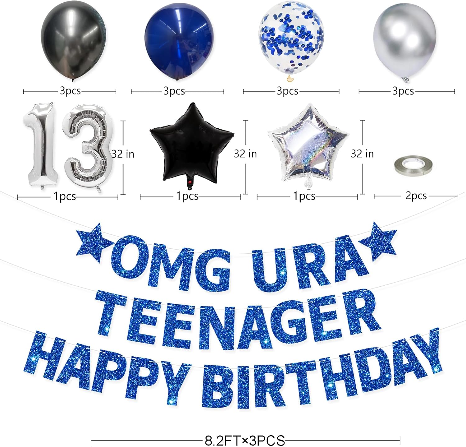 Navy Blue Teenager 13th Birthday Banner Decorations Set