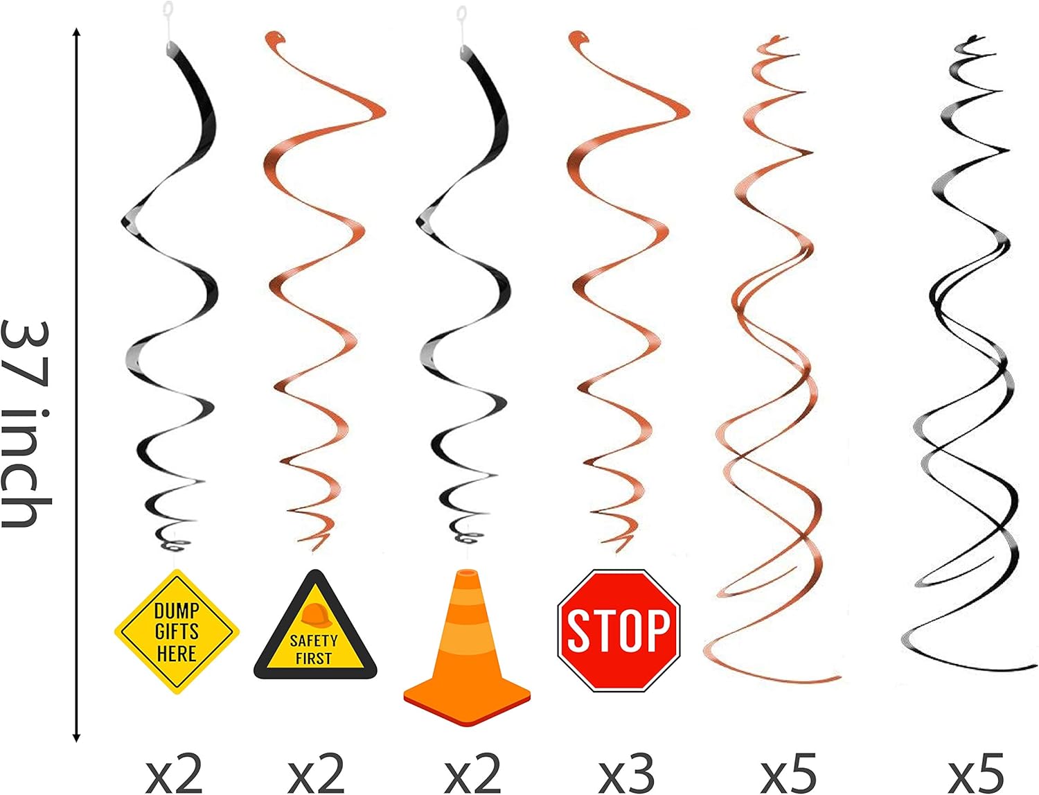 30 Ct Construction Hanging Swirl Decorations