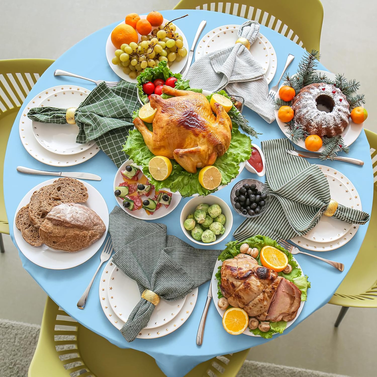 16 Pack Light Blue Plastic Tablecloth for 84 Inch Round Tables