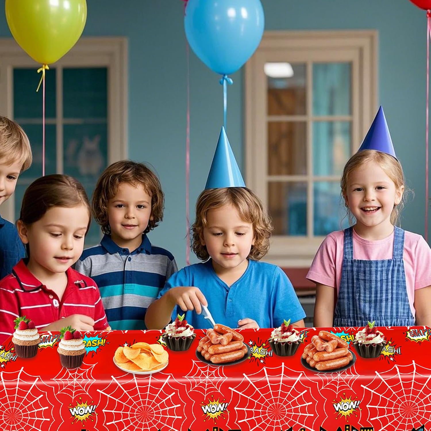 BOXOB 2pcs Spider Theme Party Tablecloth Waterproof Cartoon Table Cover for Boy and Girl