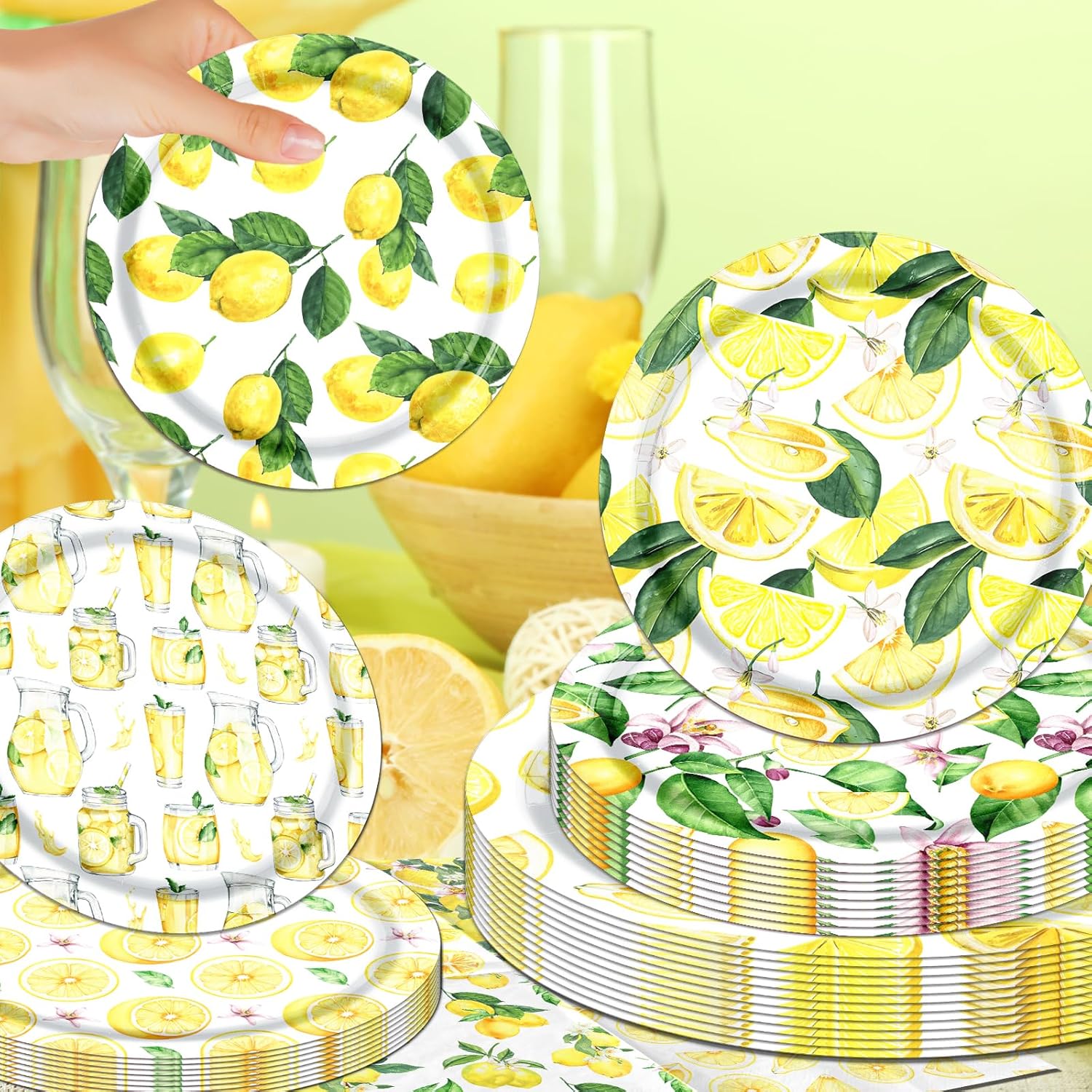 Lemon Yellow Party Plates Napkins Set for Summer Events