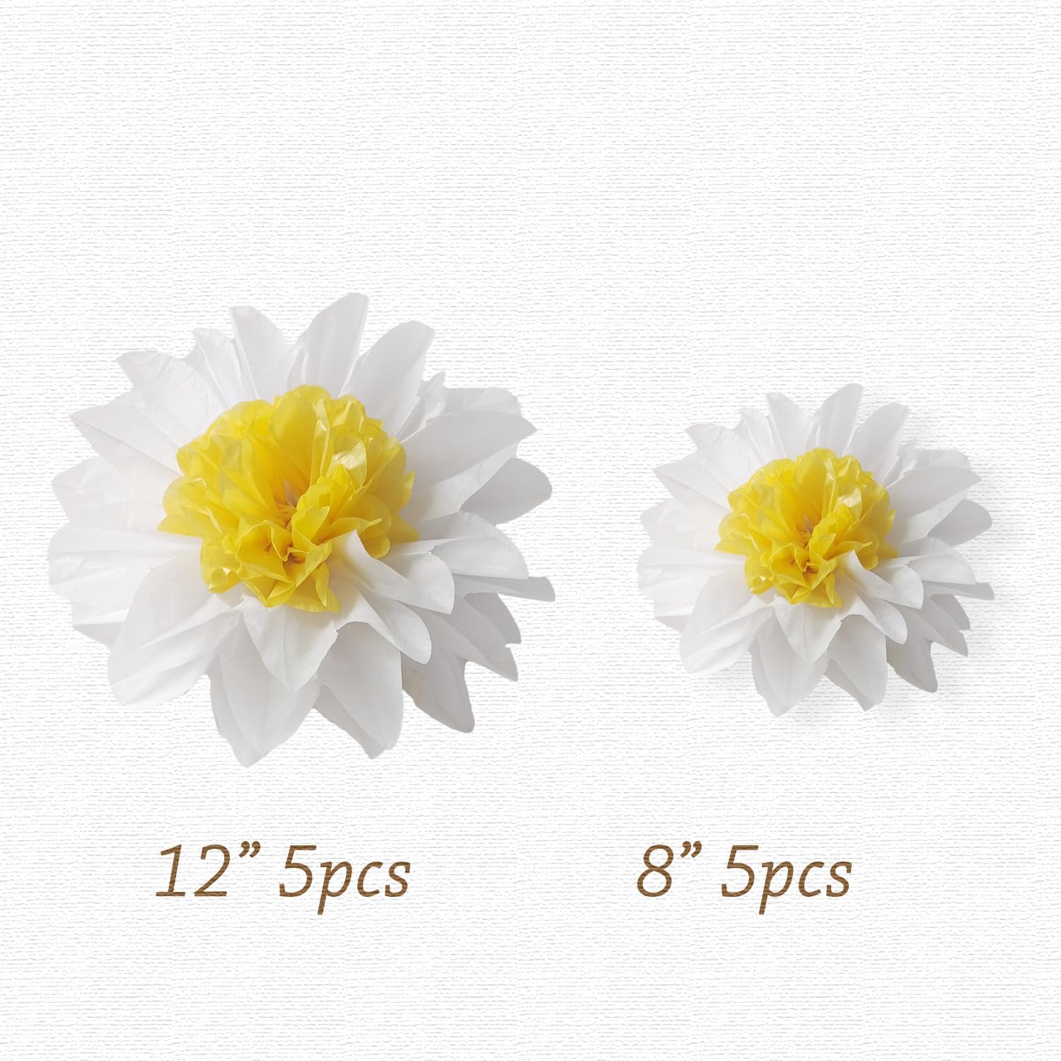 Daisy Tissue Paper Pom Poms 12 and 8 Inch Assorted 10 Pack