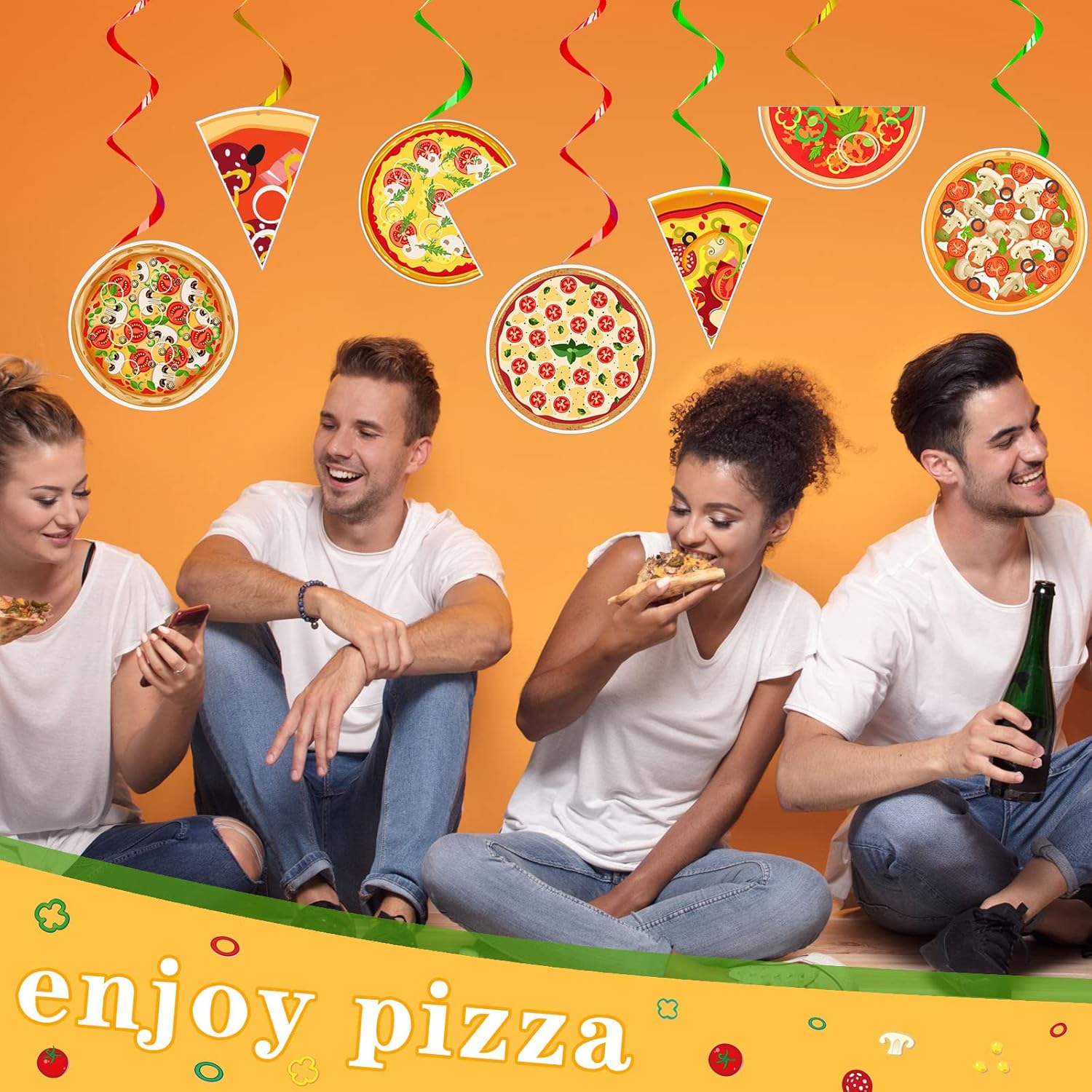 Teling 48 Pcs Pizza Streamers Ceiling Decorations for Birthday Parties