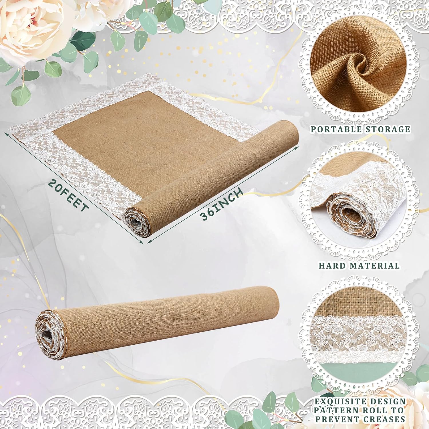Preboun Natural Burlap Wedding Runner 3ft x 20ft Aisle Decor