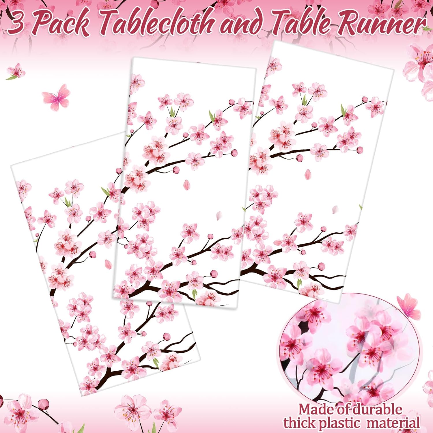 Ganeen 3 Pcs Cherry Blossom Table Covers for Parties and Decorations