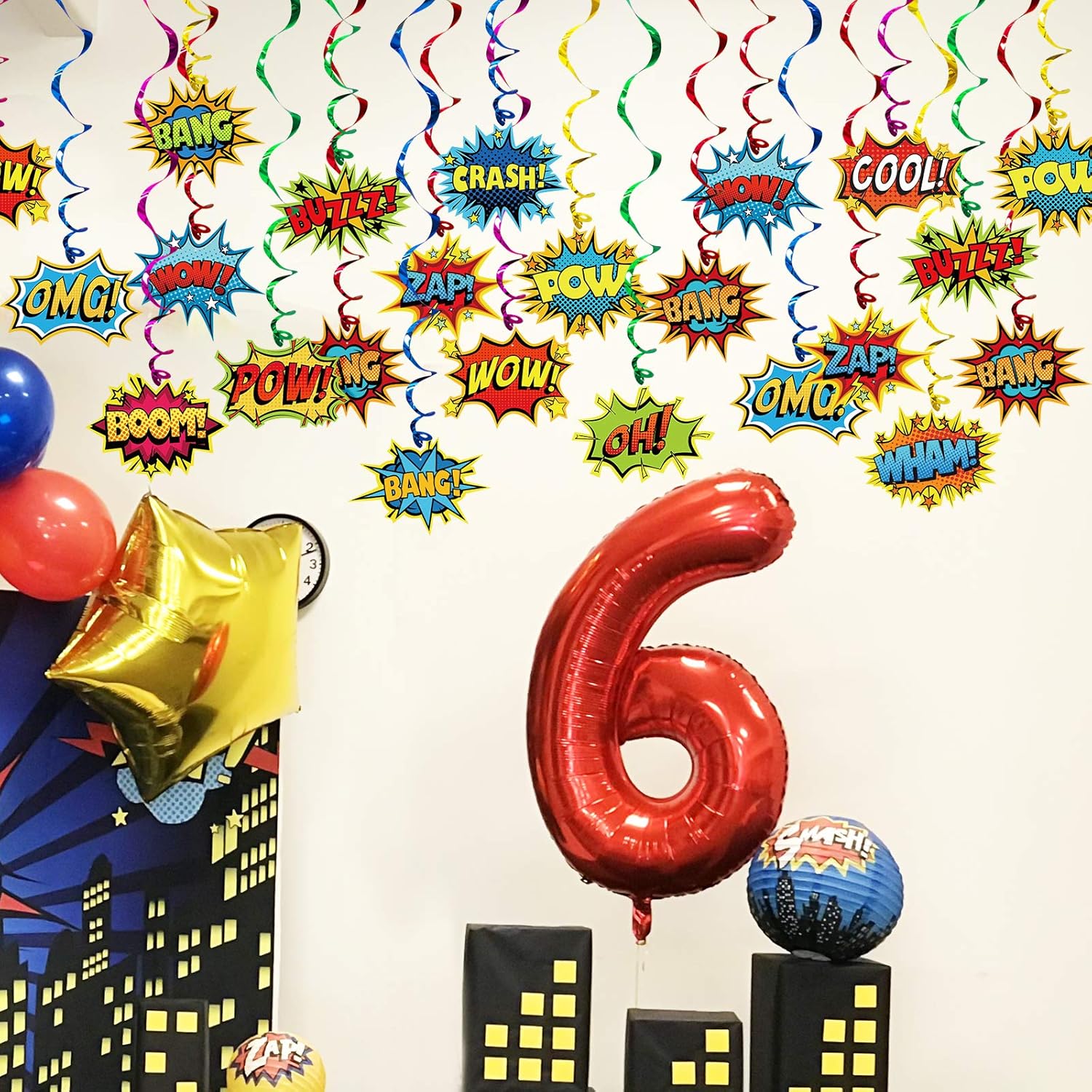 Superhero Party Decor Foil Swirls 30 Pack