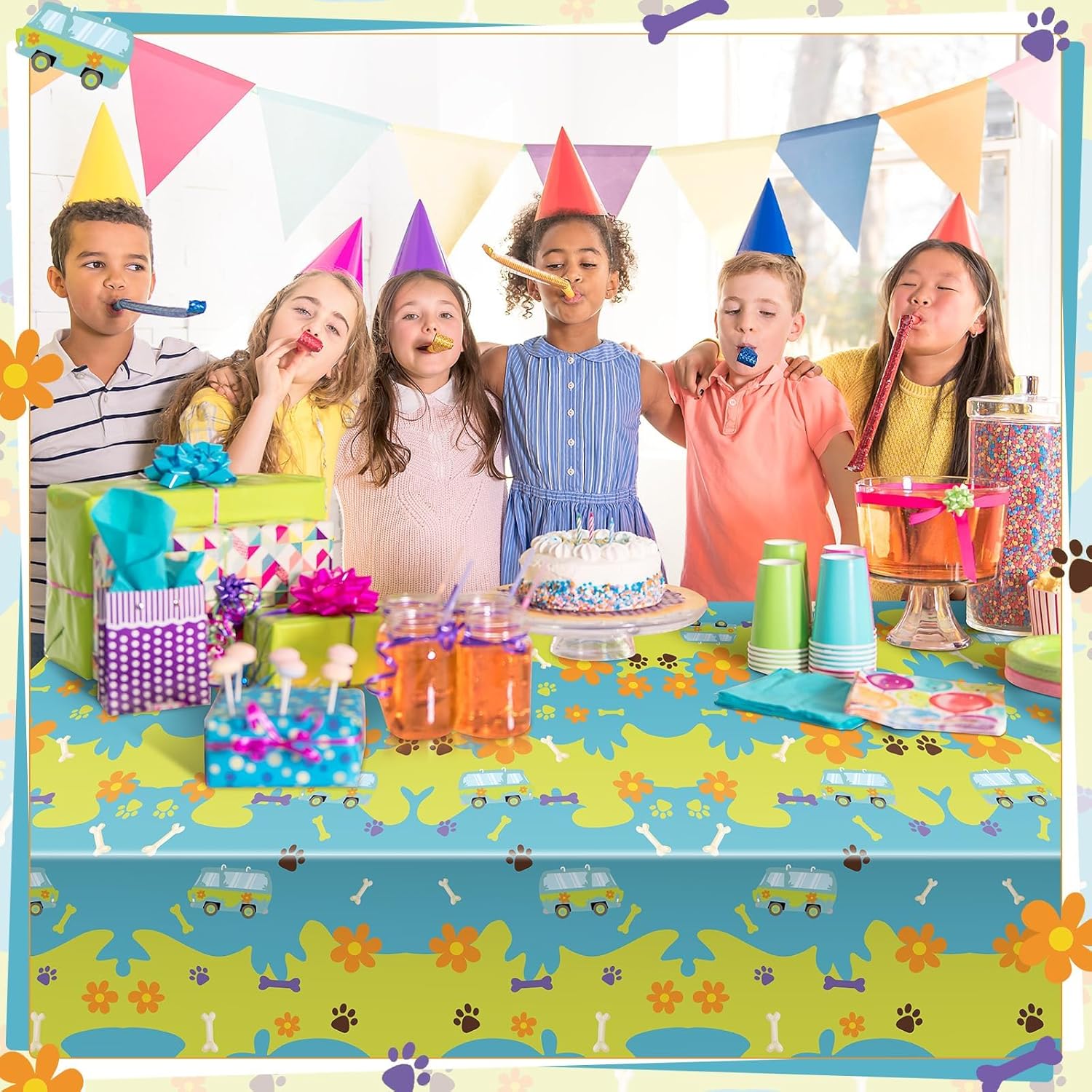 4 Pcs Cartoon Dog Tablecloth Set for Birthday Parties and Baby Showers