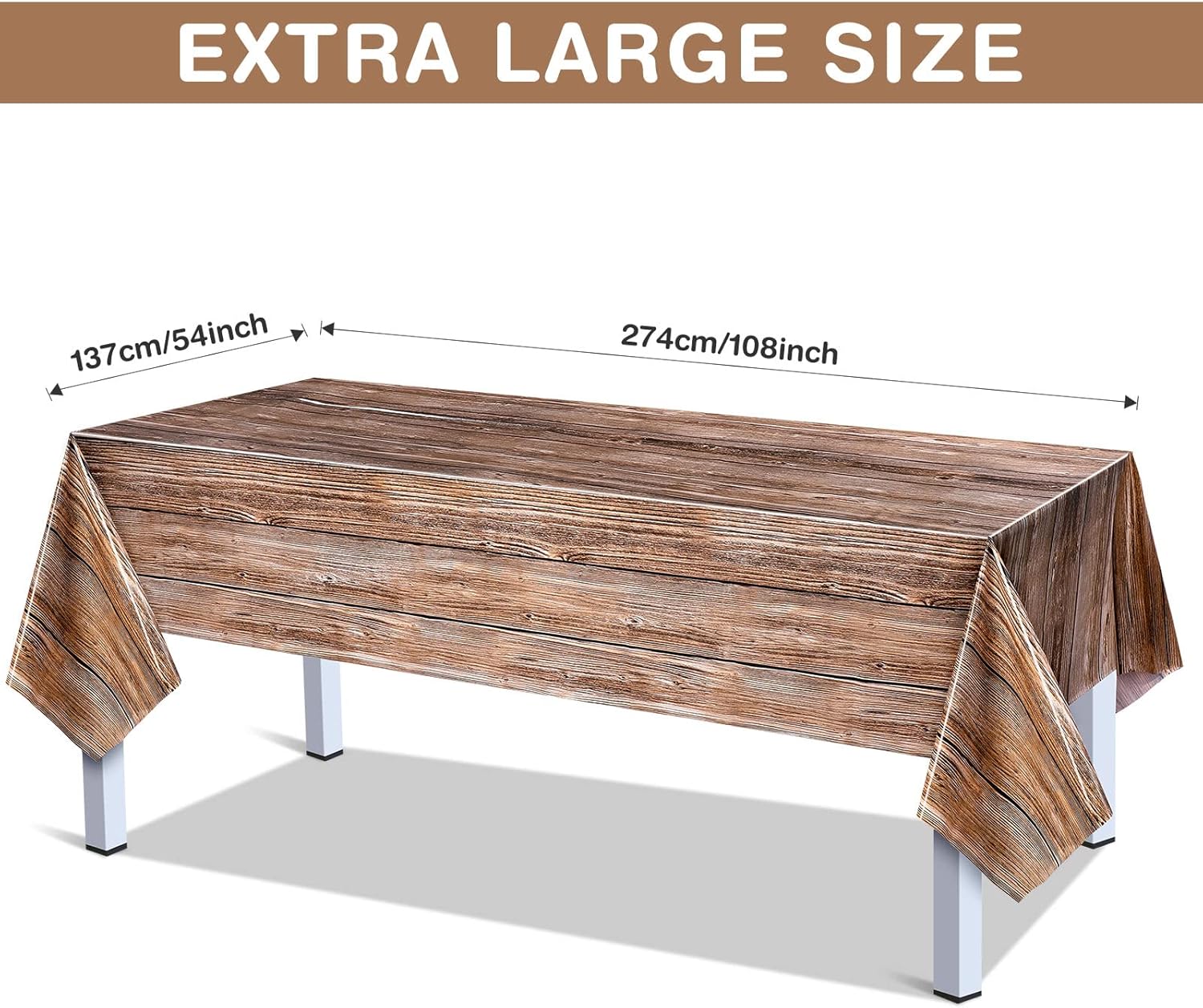 Tatuo 12-Pack Rustic Plastic Table Covers with Wood Grain
