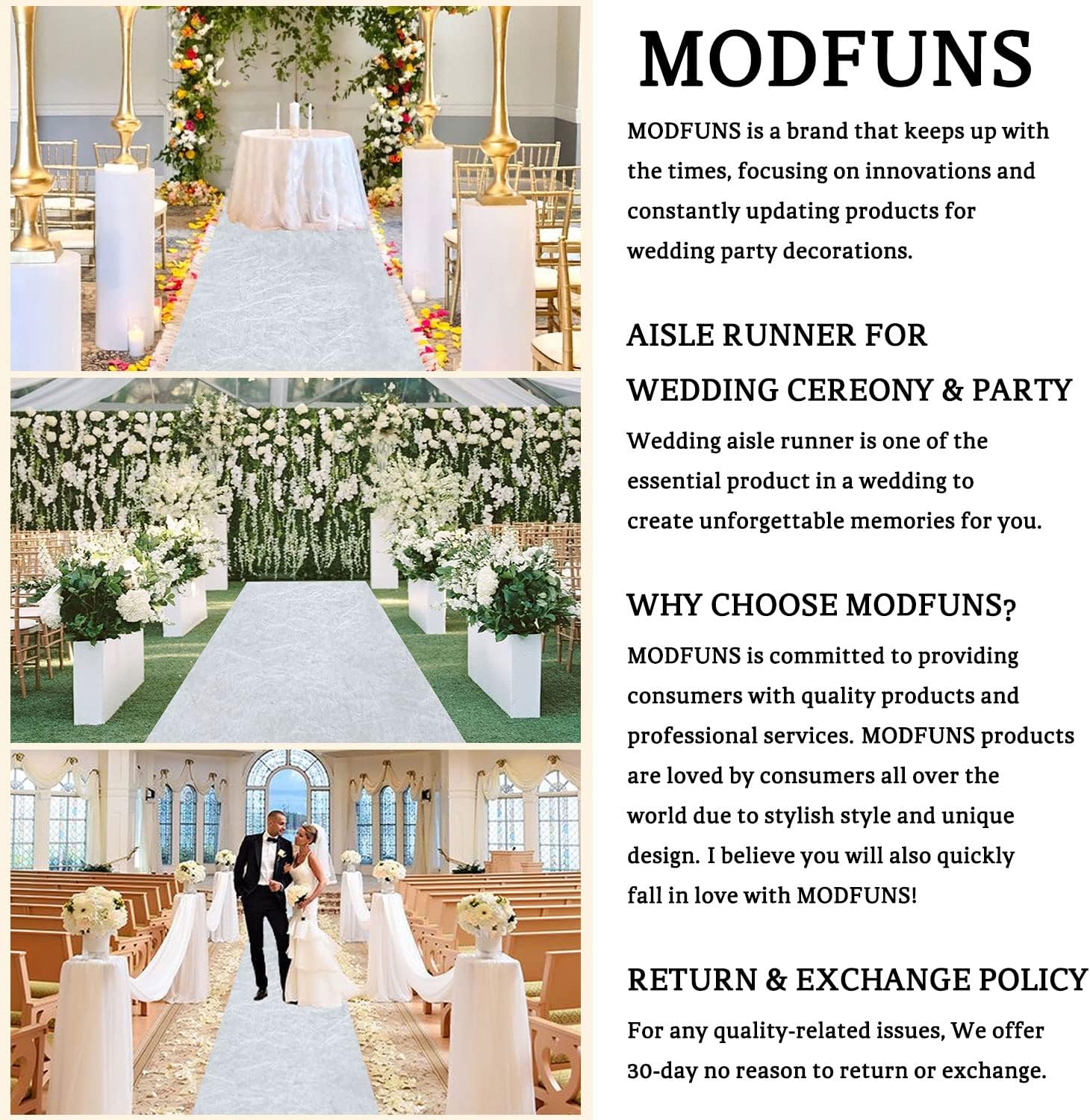 MODFUNS White Velvet Aisle Runner 4FTx20FT for Wedding Ceremony