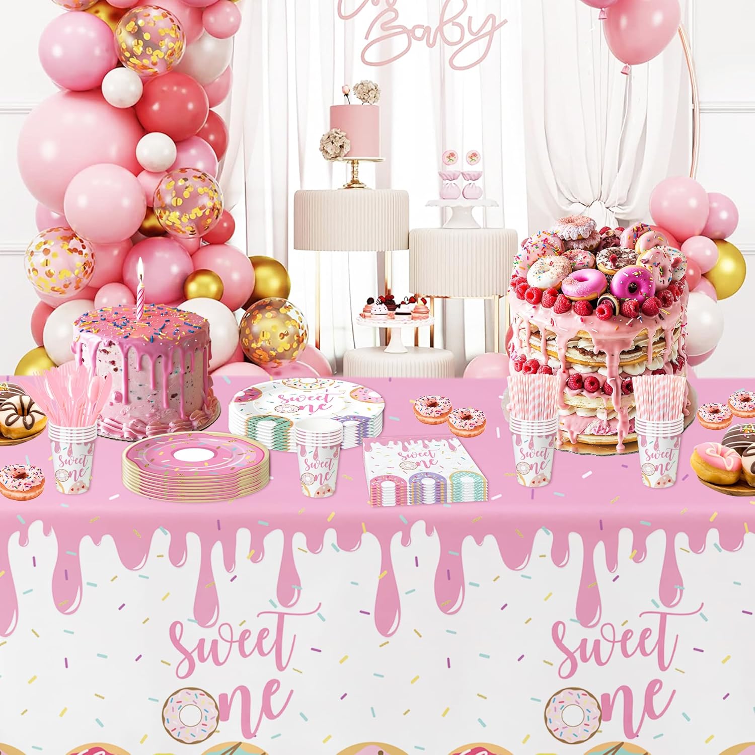 Xigejob Donut Party Tablecloth Decorations - 3 Pack