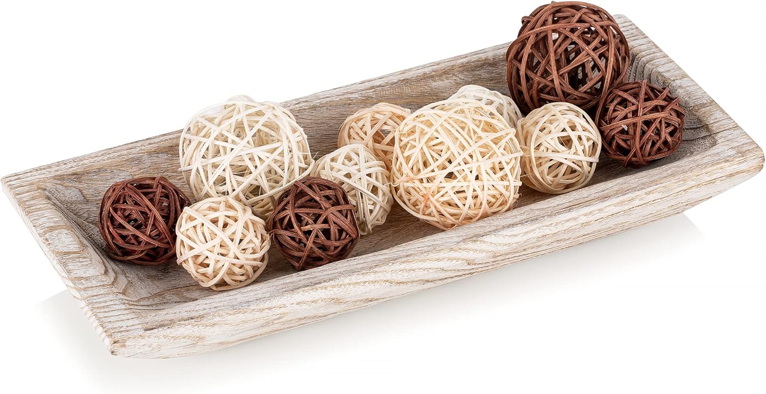 Hanobe Decorative Wood Dough Bowl Rustic Unfinished Natural Table Centerpiece Candle Holder