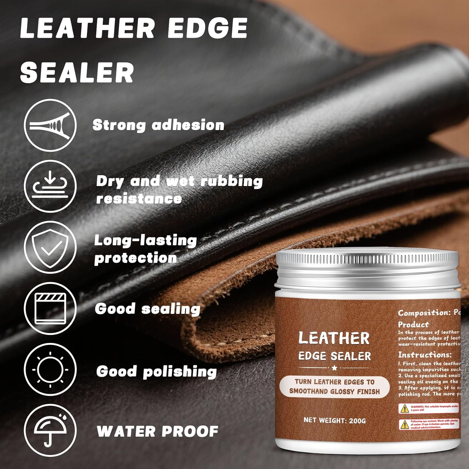 200g Leather Edge Sealer Kit for Smooth Glossy Edges