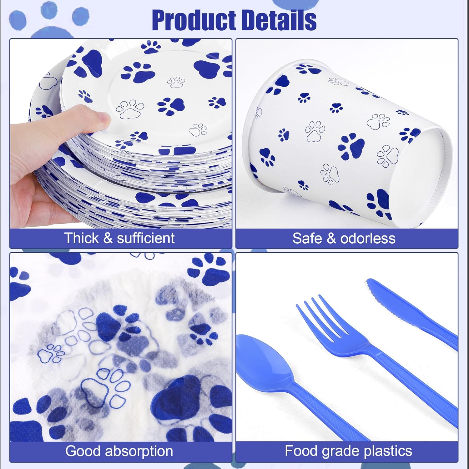 400 Piece Blue Paw Disposable Party Set for Puppies