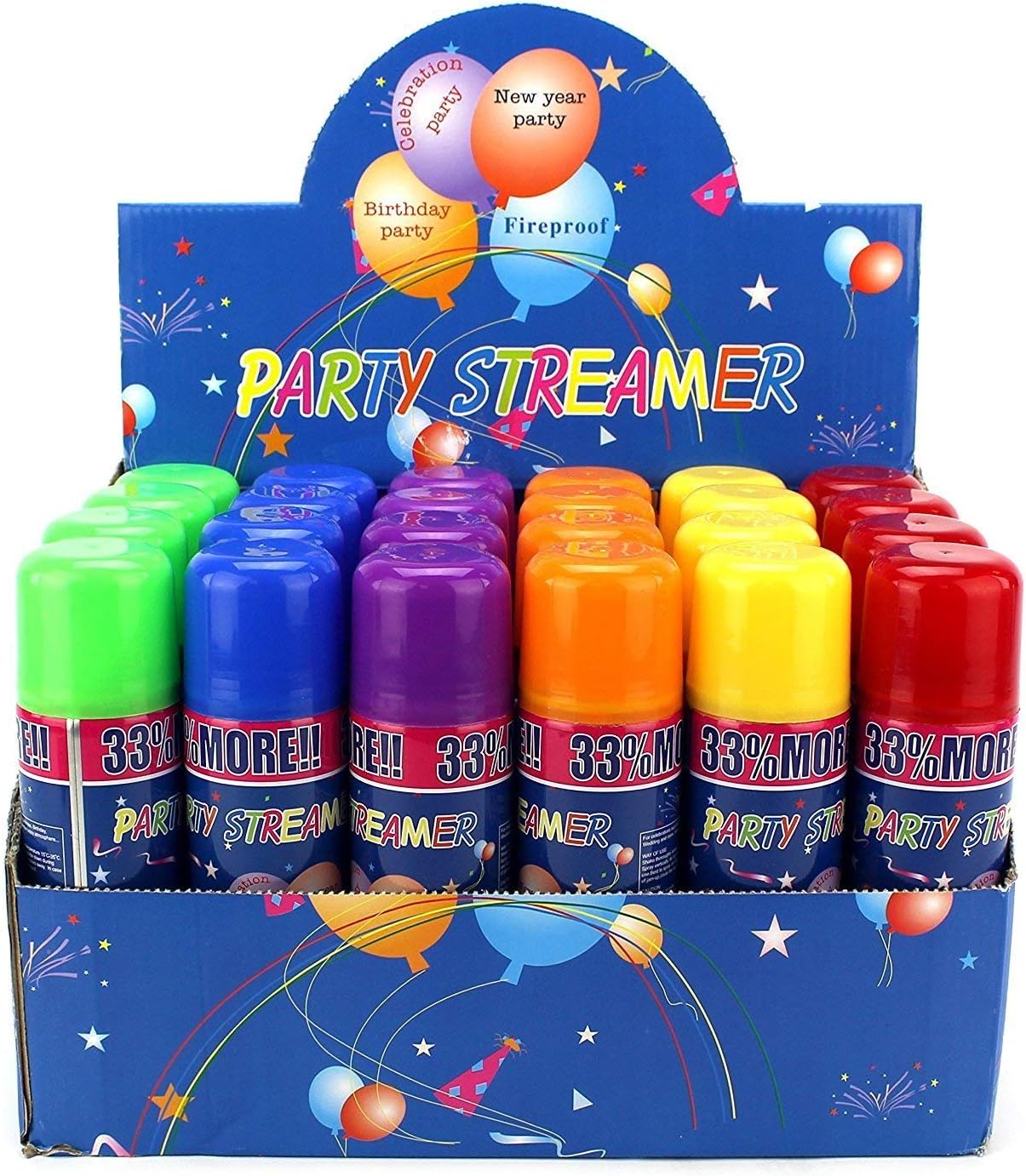 24 Pc Fun Party Streamer Spray String Can Set for Kids