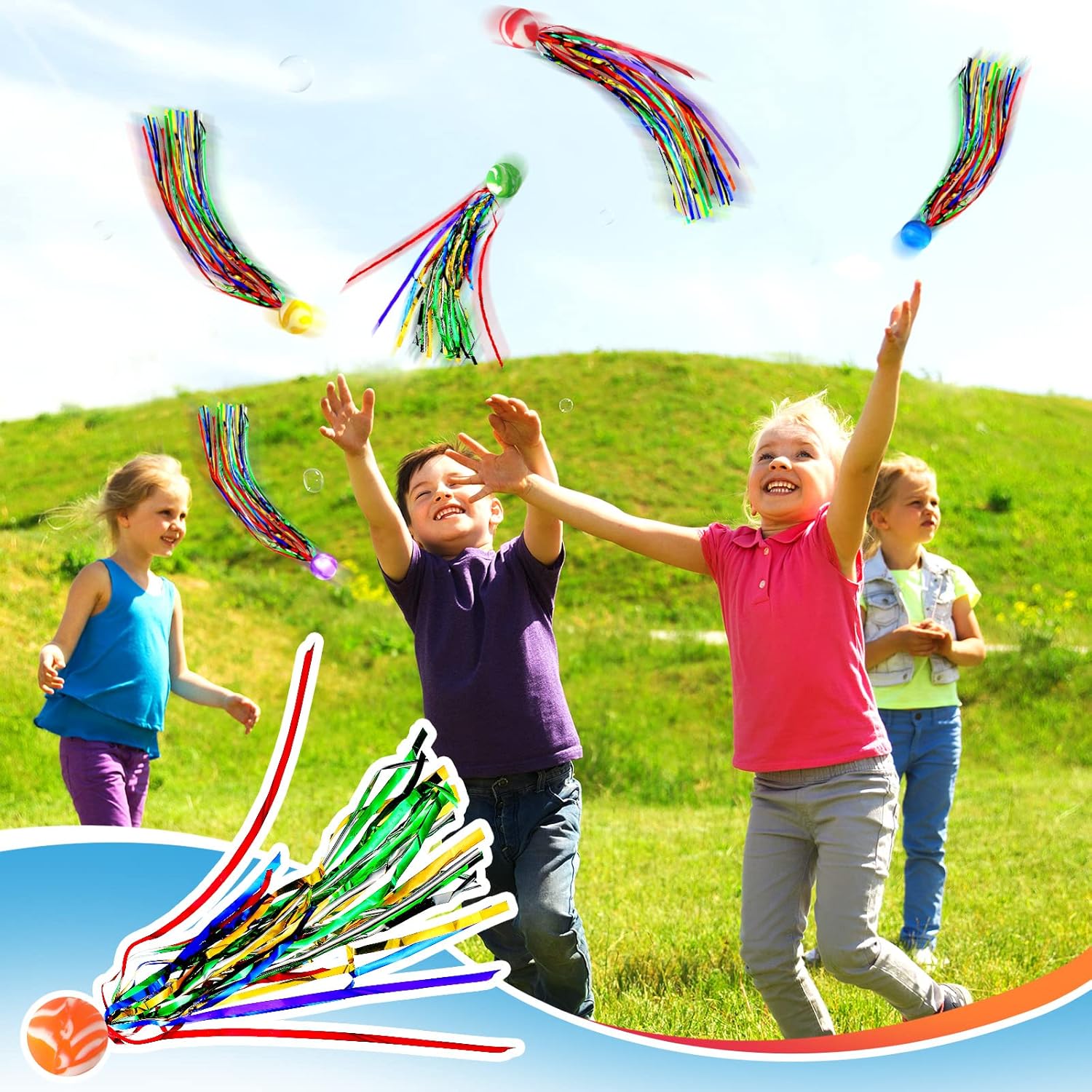 Aoriher 45 Pcs Bouncy Balls with Streamers Party Favors