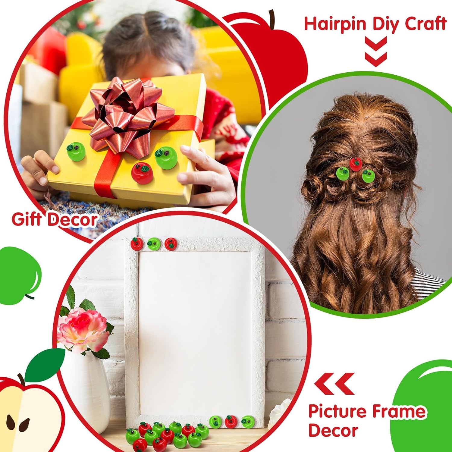 Daifunli 60 Pcs Mini Resin Apple Embellishments