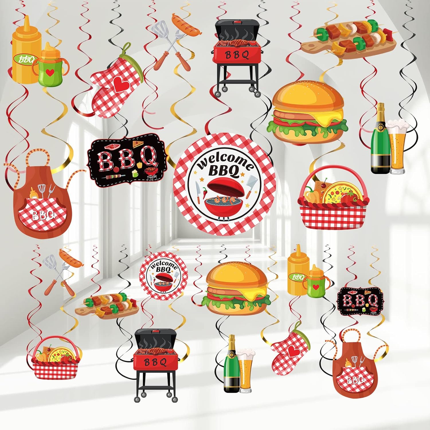 Ireer 52 Pcs BBQ Party Hanging Decor Swirls