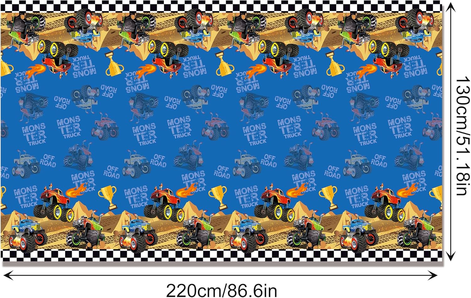 2 PCS Monster Truck Party Tablecloths 87 x 51 Rectangular Plastic Covers for Kids Parties and Decorations