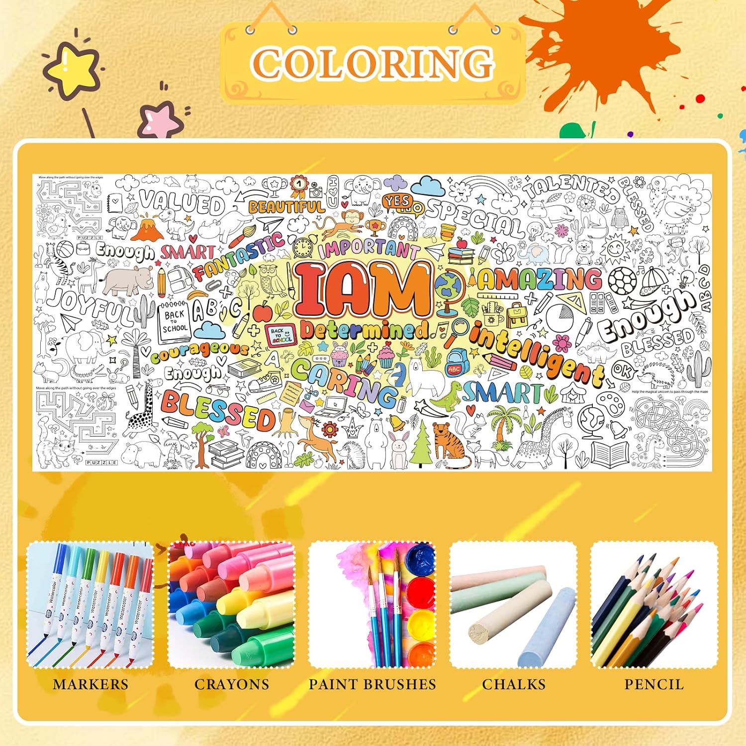 Positive Affirmations Coloring Poster for Kids