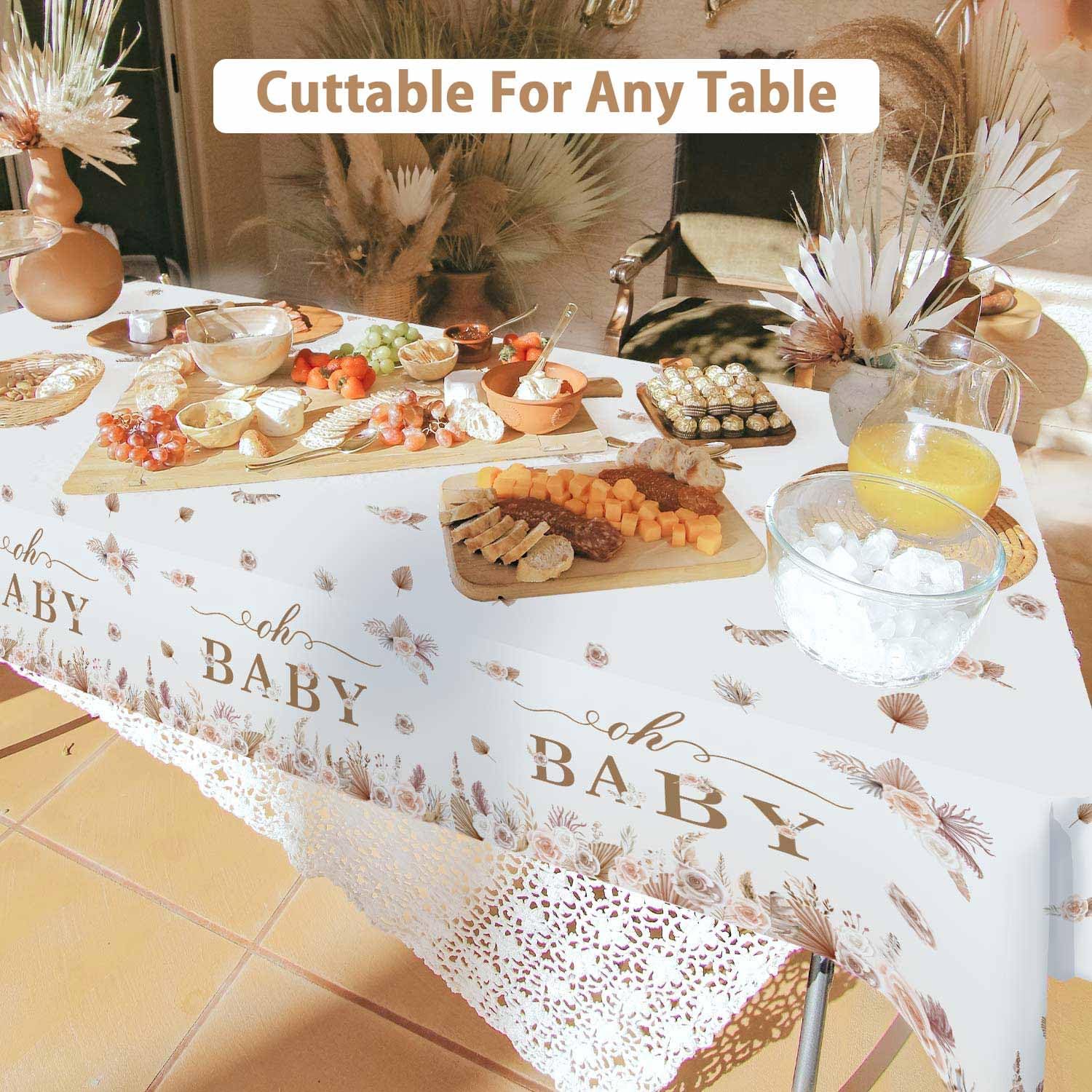3Pcs Boho Baby Shower Tablecloths Floral Oh Baby Set
