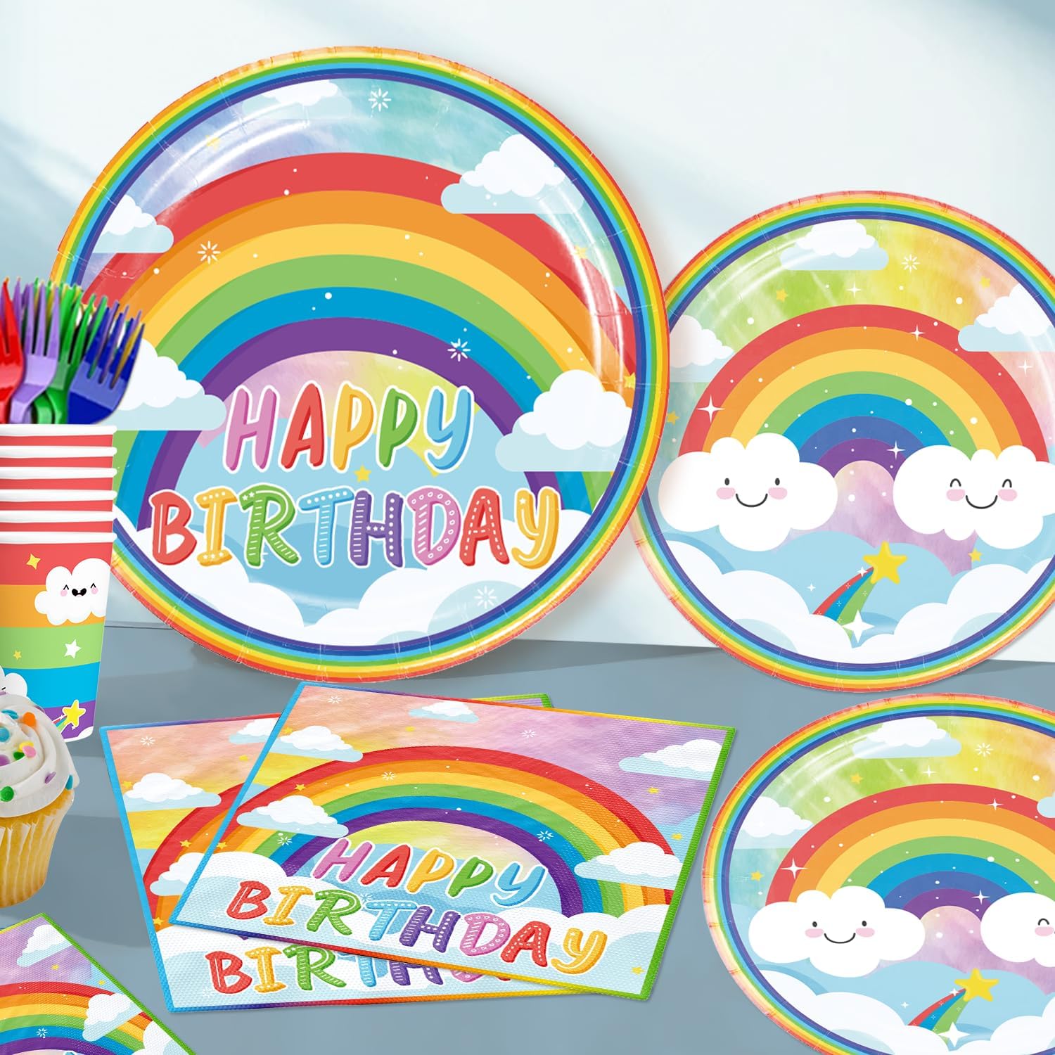 Cocomigo 179pcs Rainbow Birthday Decorations for Kids