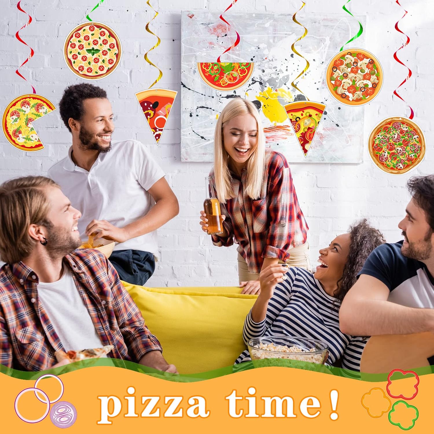 Teling 48 Pcs Pizza Streamers Ceiling Decorations for Birthday Parties