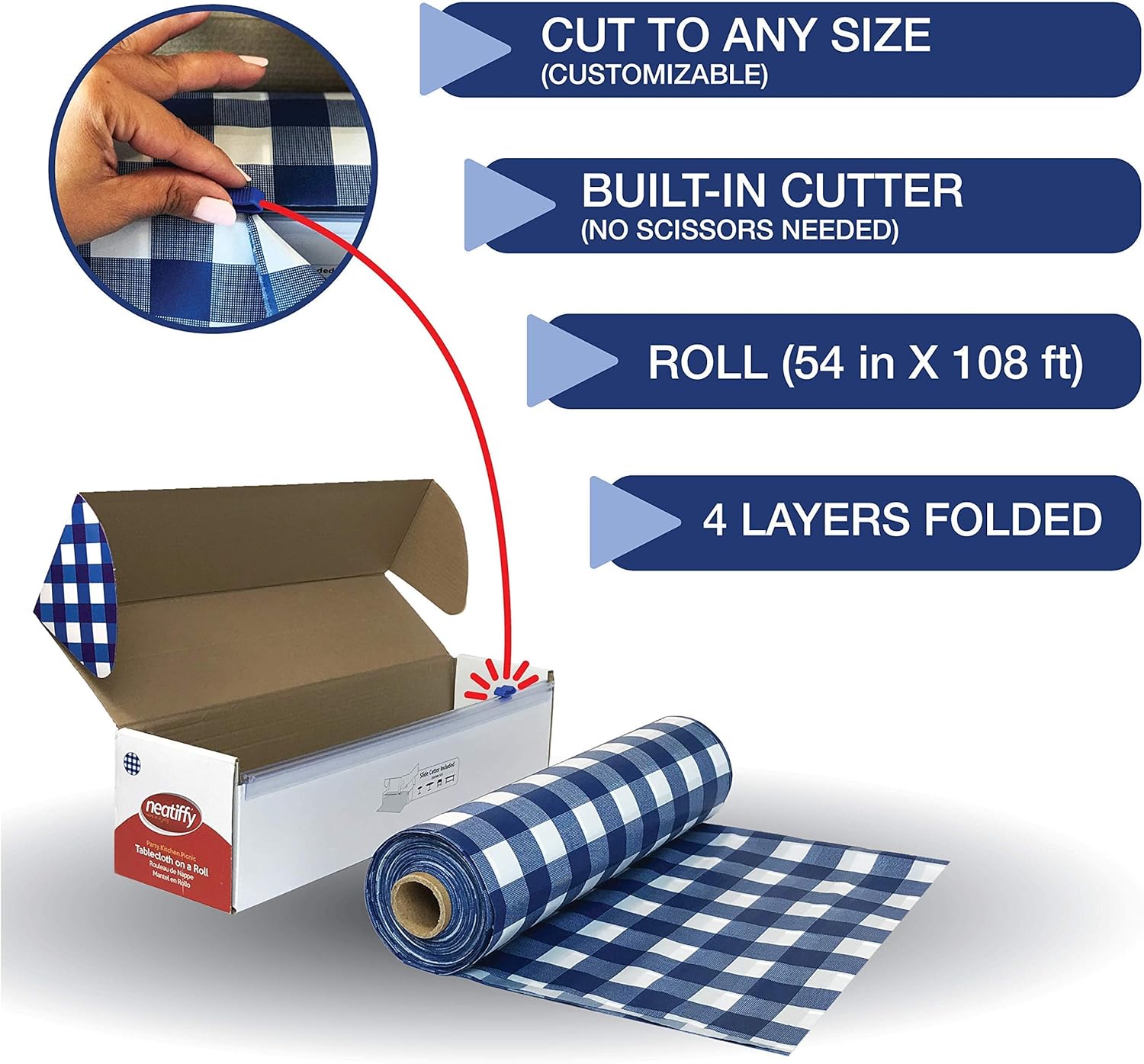 Neatiffy Blue Gingham Tablecloth Roll 54 in x 108 ft