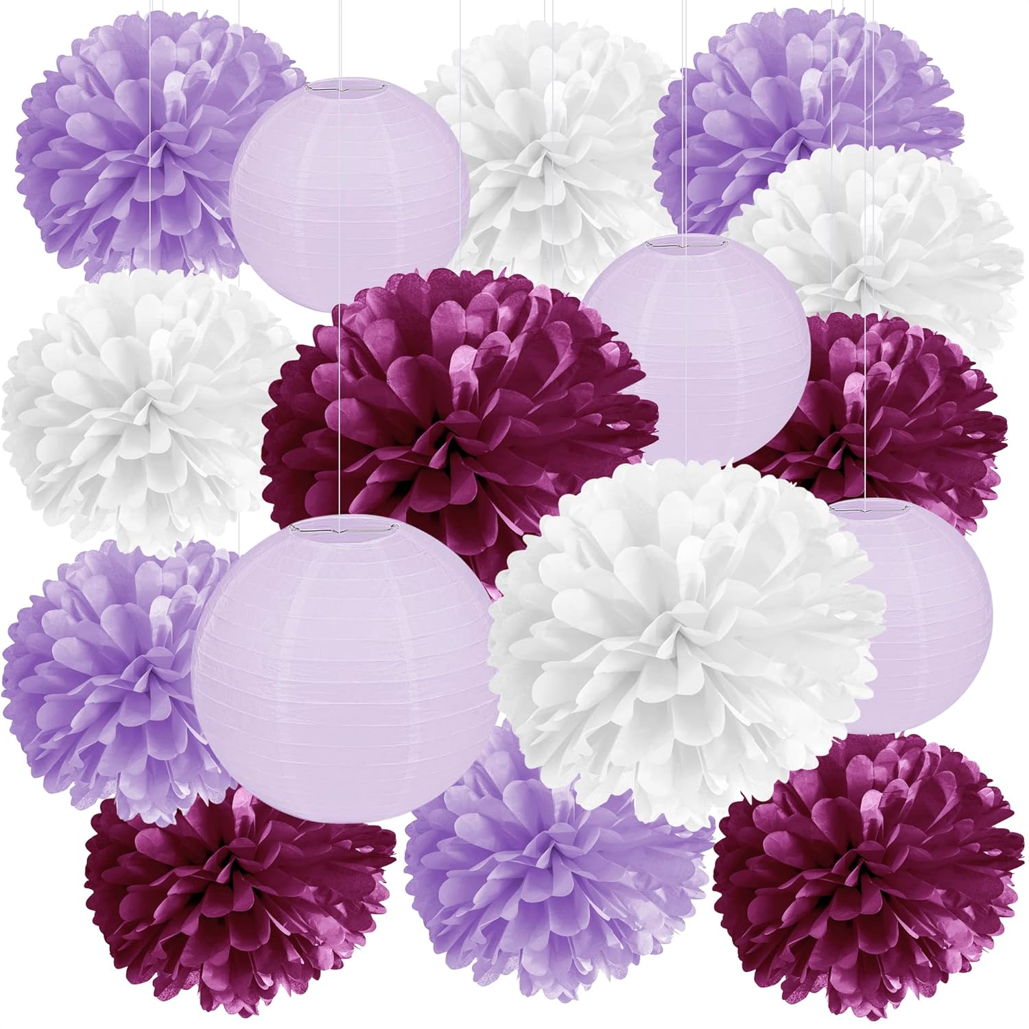 16 Pcs Light Purple Party Decorations Elegant Tissue Paper Flowers