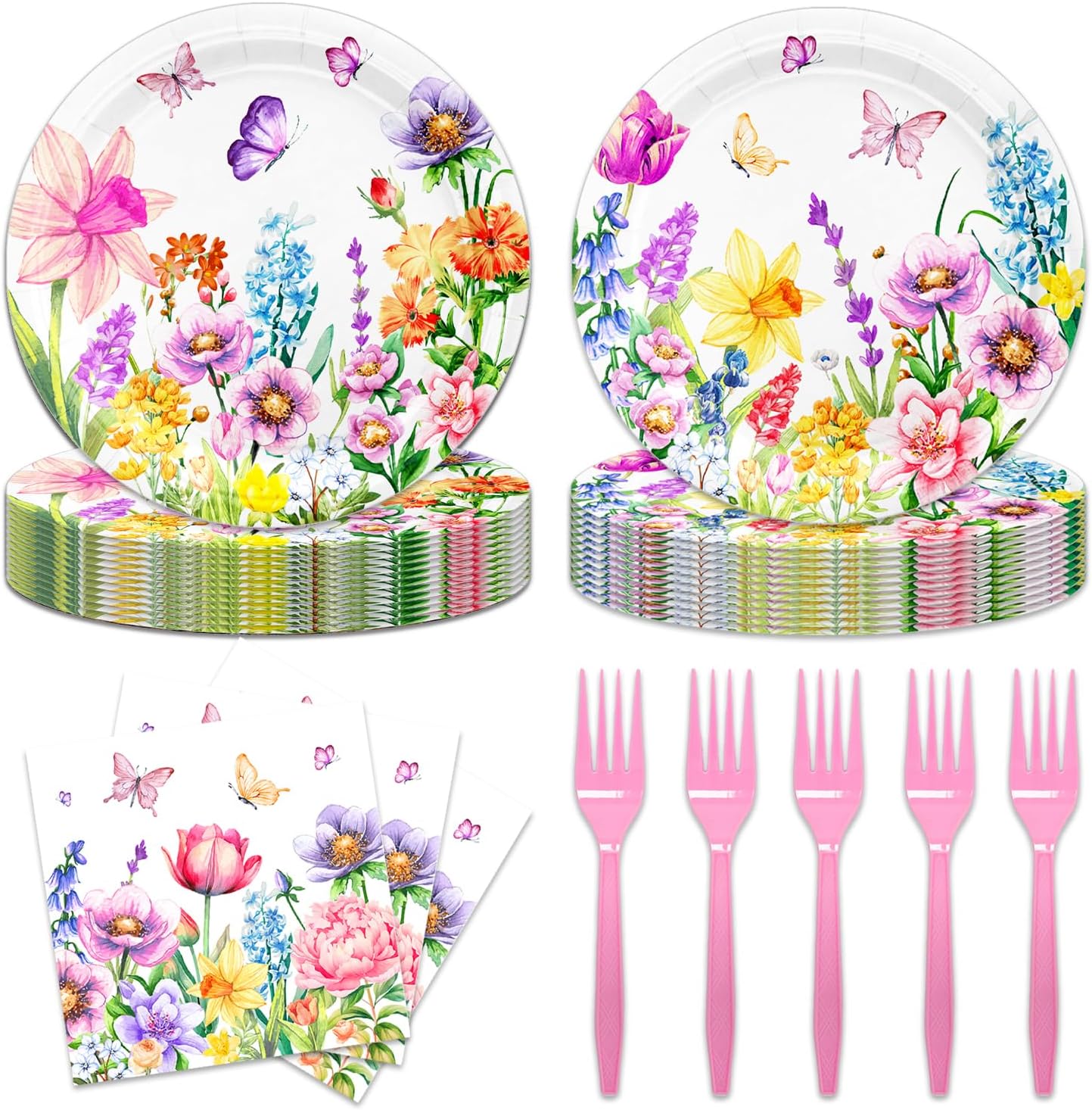 48Pcs Wild Floral Paper Plates Set for Party Decorations