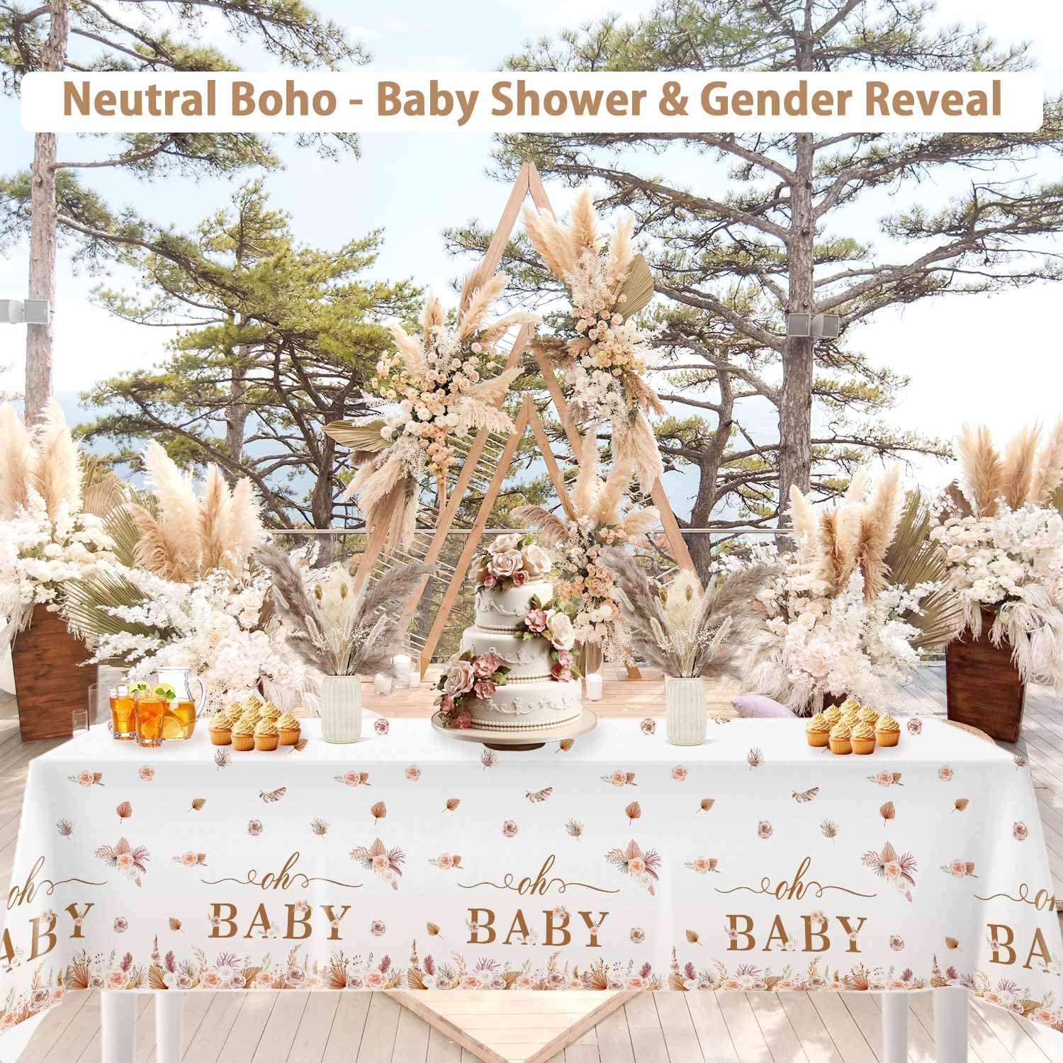 3Pcs Boho Baby Shower Tablecloths Floral Oh Baby Set