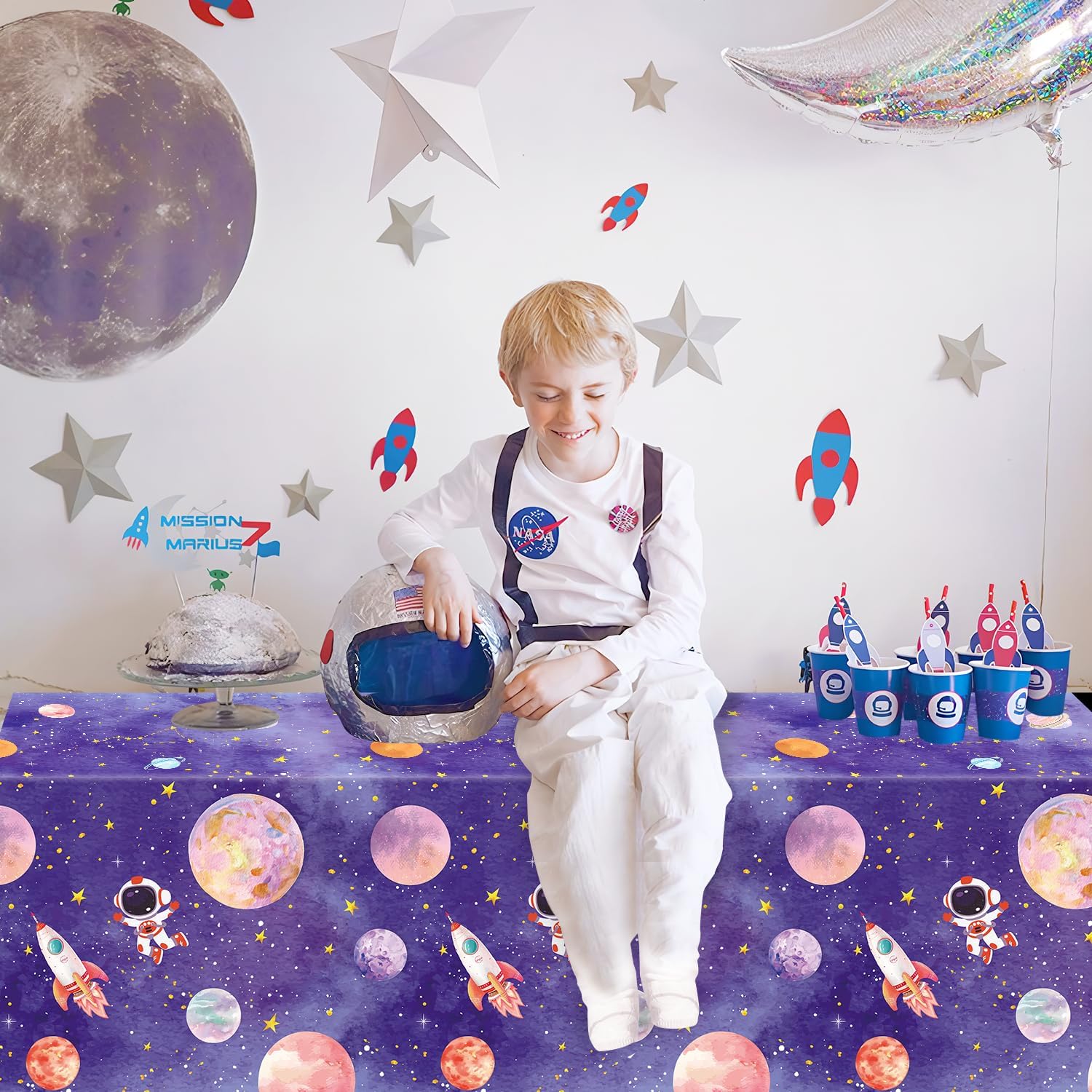 4 Pack Galaxy Tablecloth - Space Theme Decor Cover