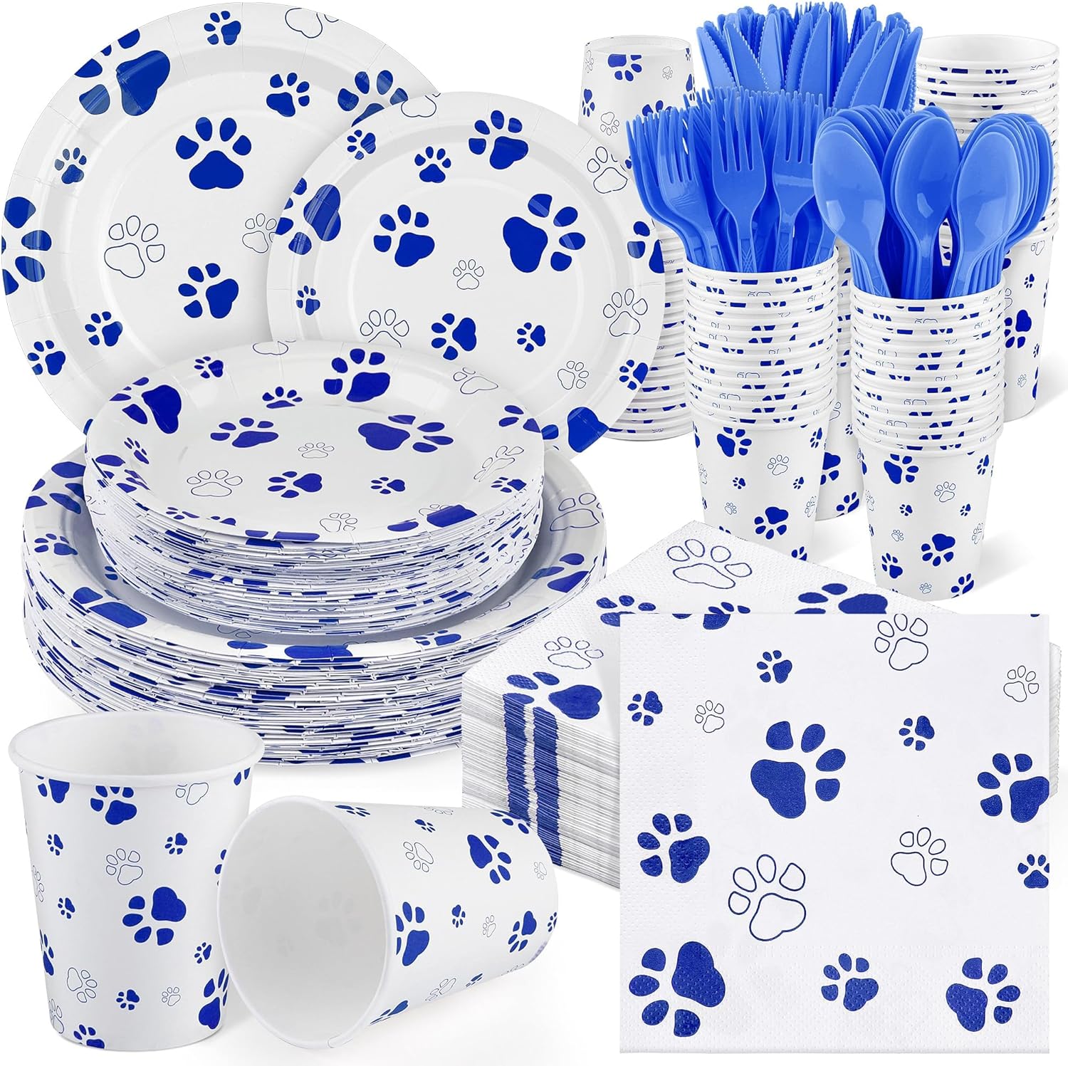 400 Piece Blue Paw Disposable Party Set for Puppies