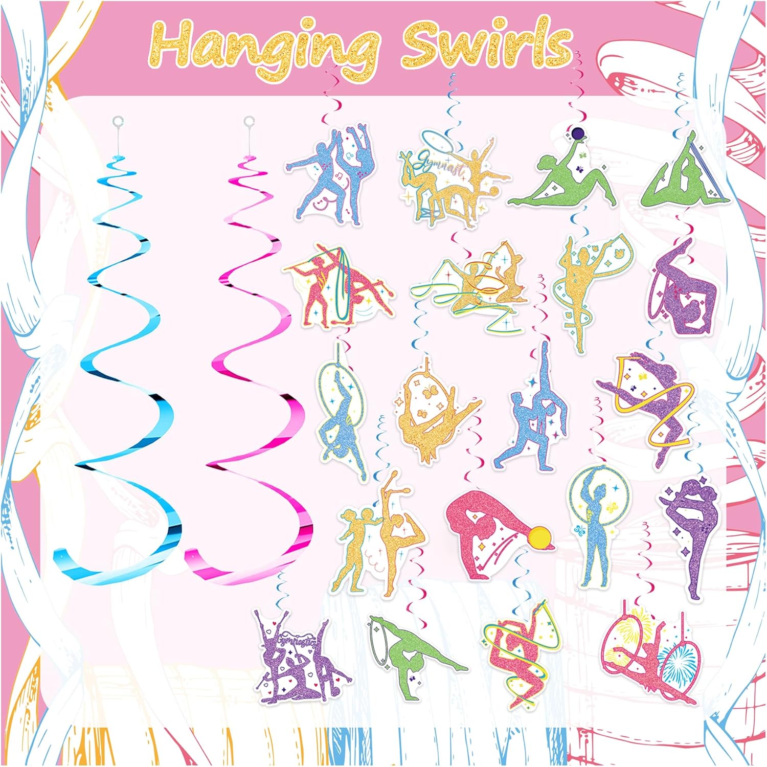 20 Pcs Gymnastics Hanging Streamers with Double Sided Print for Birthday Party Decor