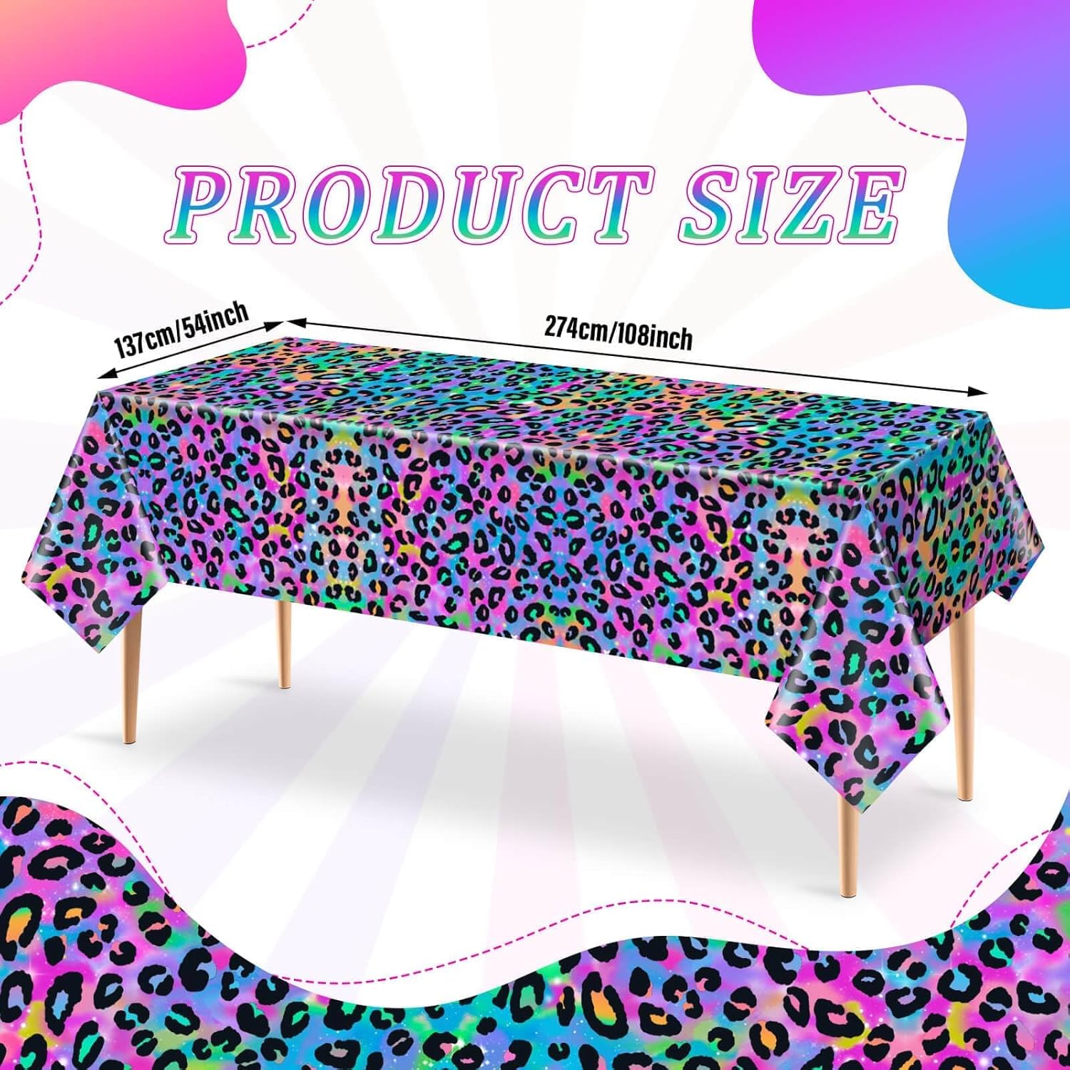 3 Pcs Neon Rainbow Leopard Tablecloth for Birthday Party Supplies