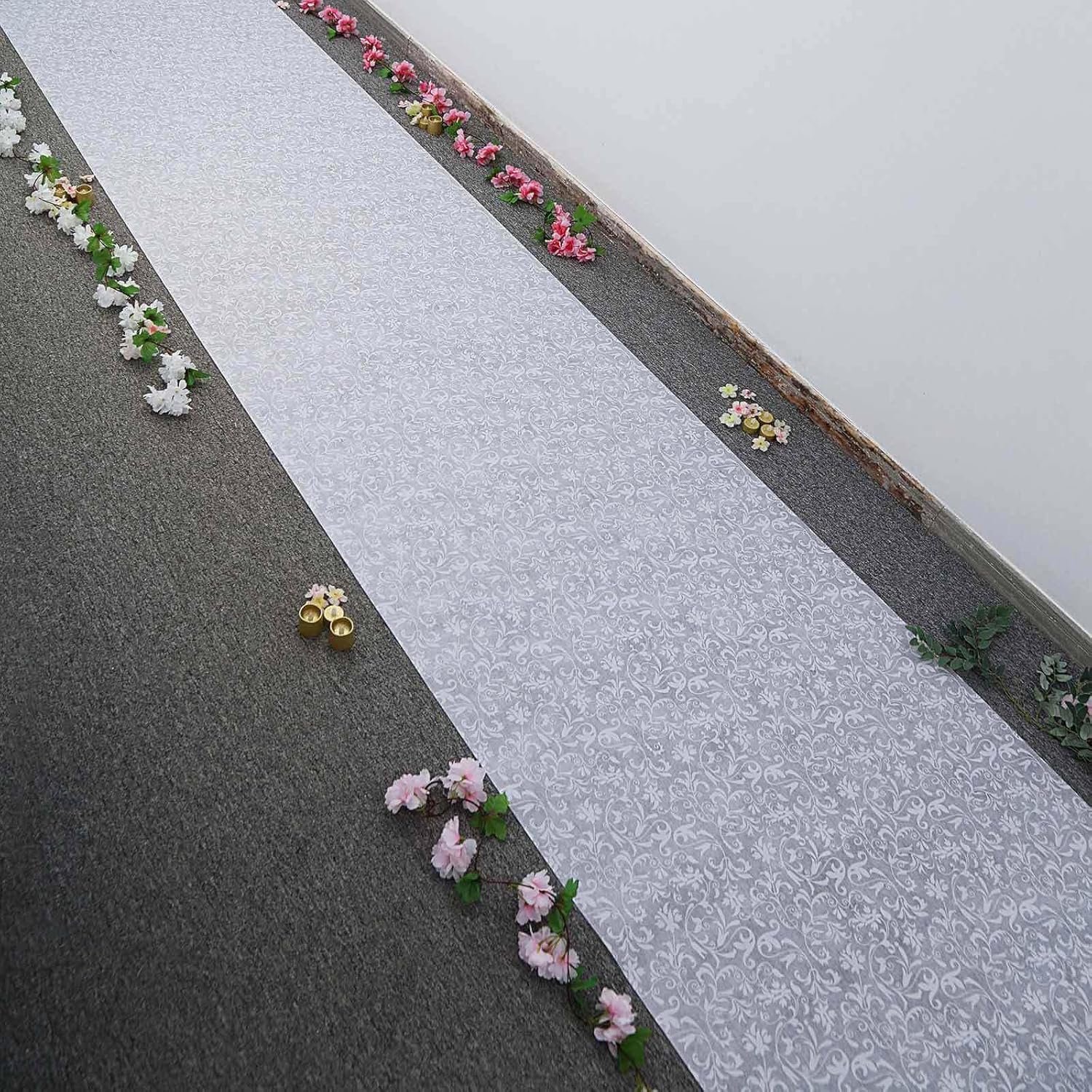 Efavormart 36 Inch x 100 Ft White Floral Aisle Runner
