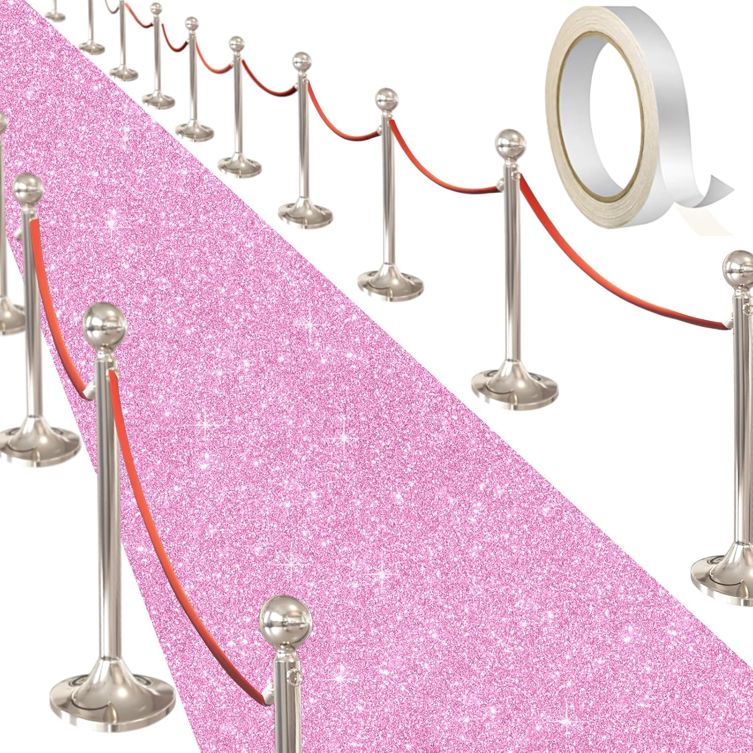 Glitter Carpet Runner for Party 26x30 ft Pink