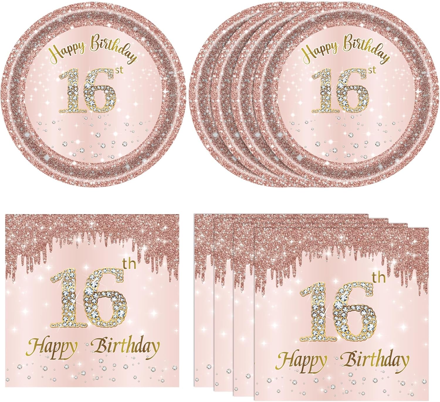 40PCS Rose Gold Sweet 16 Party Decorations for Girls