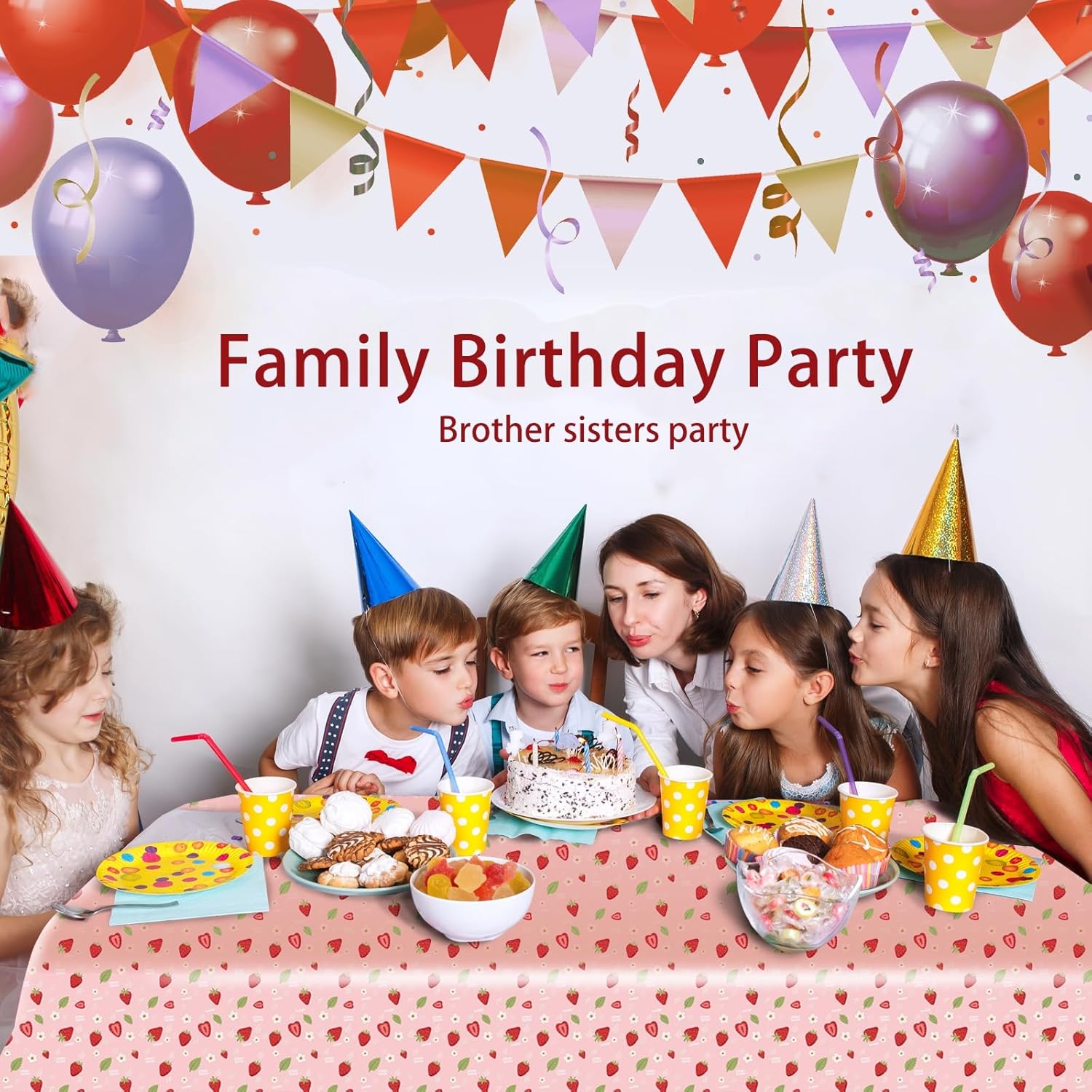 4 Pack Strawberry Theme Tablecloth Party Decorations for Girls Birthday Baby Shower 108 X 54 in