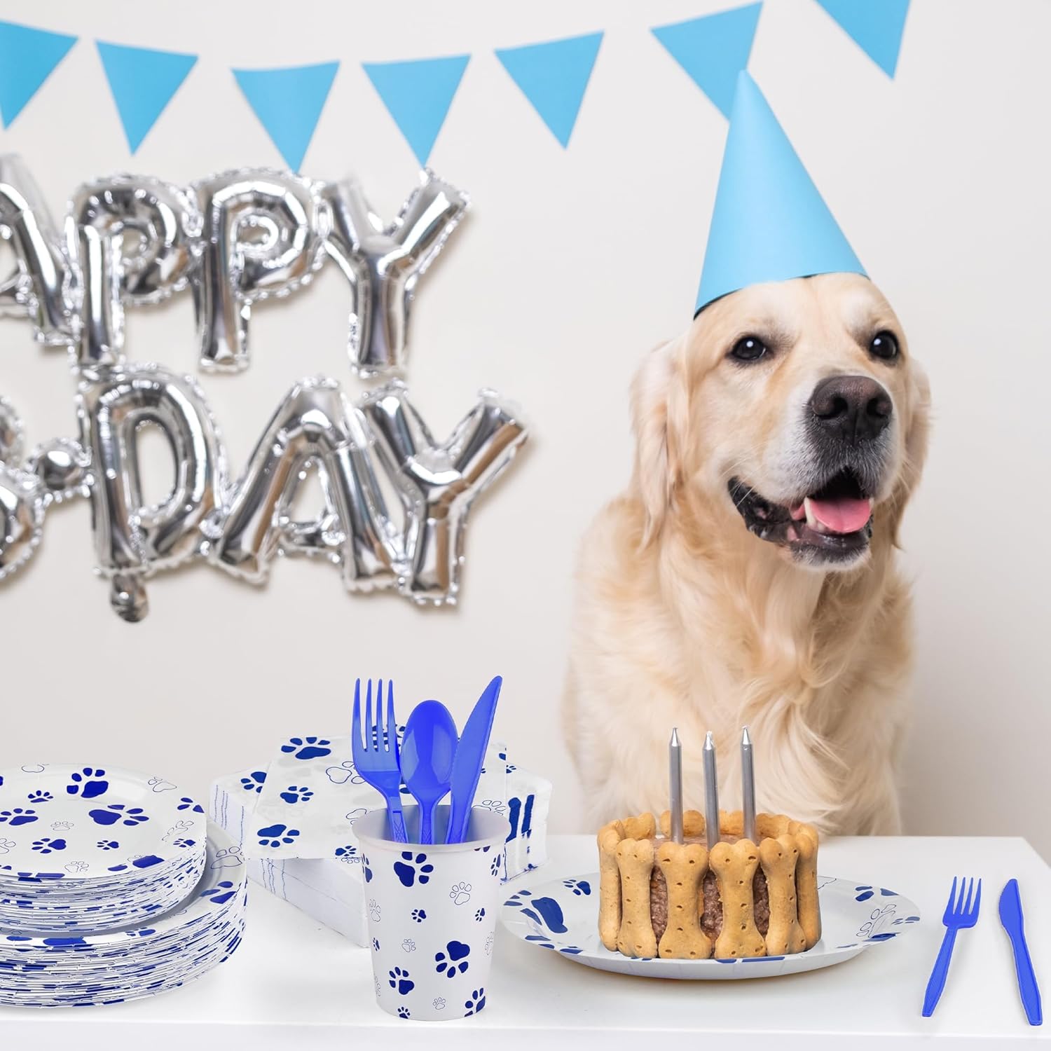 400 Piece Blue Paw Disposable Party Set for Puppies