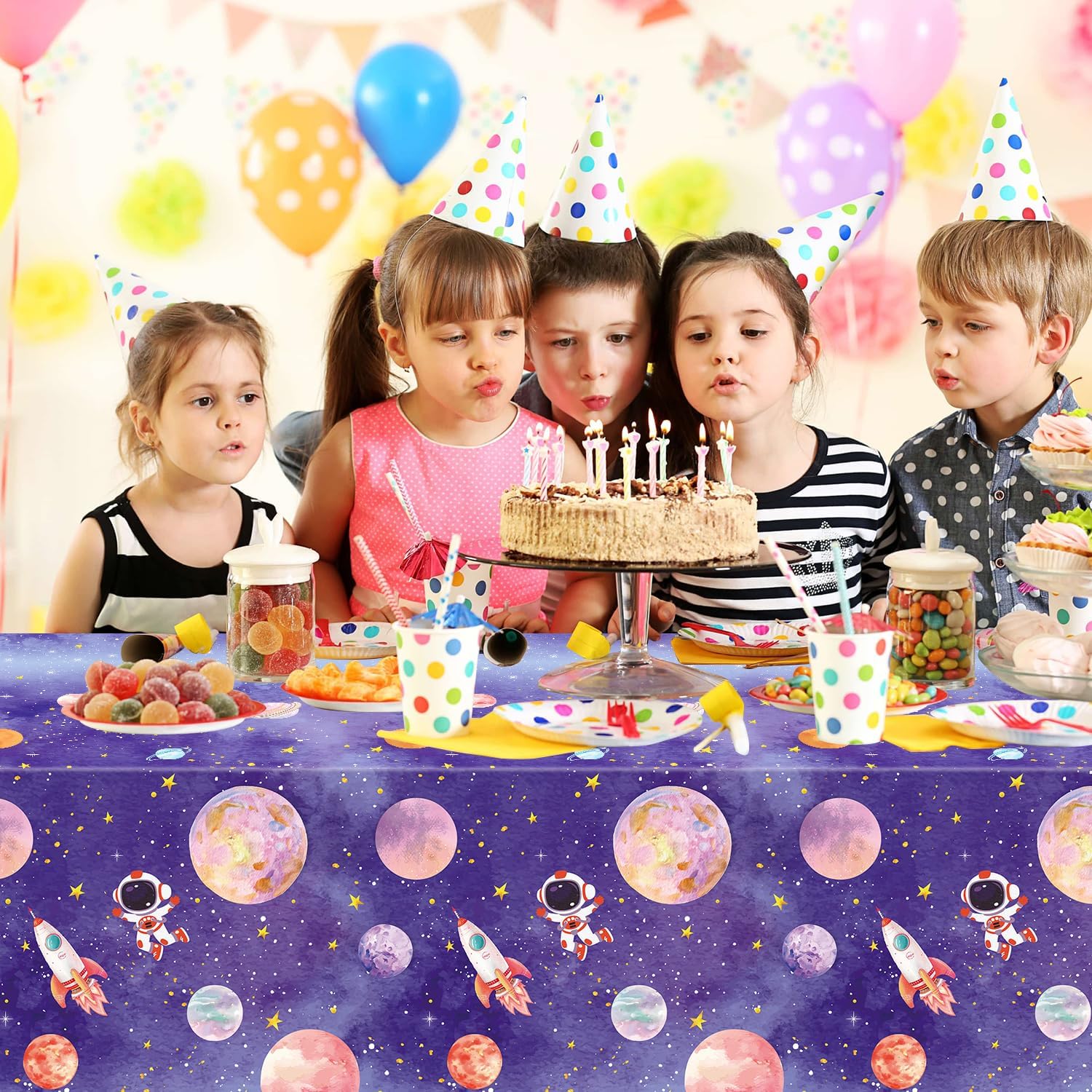 4 Pack Galaxy Tablecloth - Space Theme Decor Cover