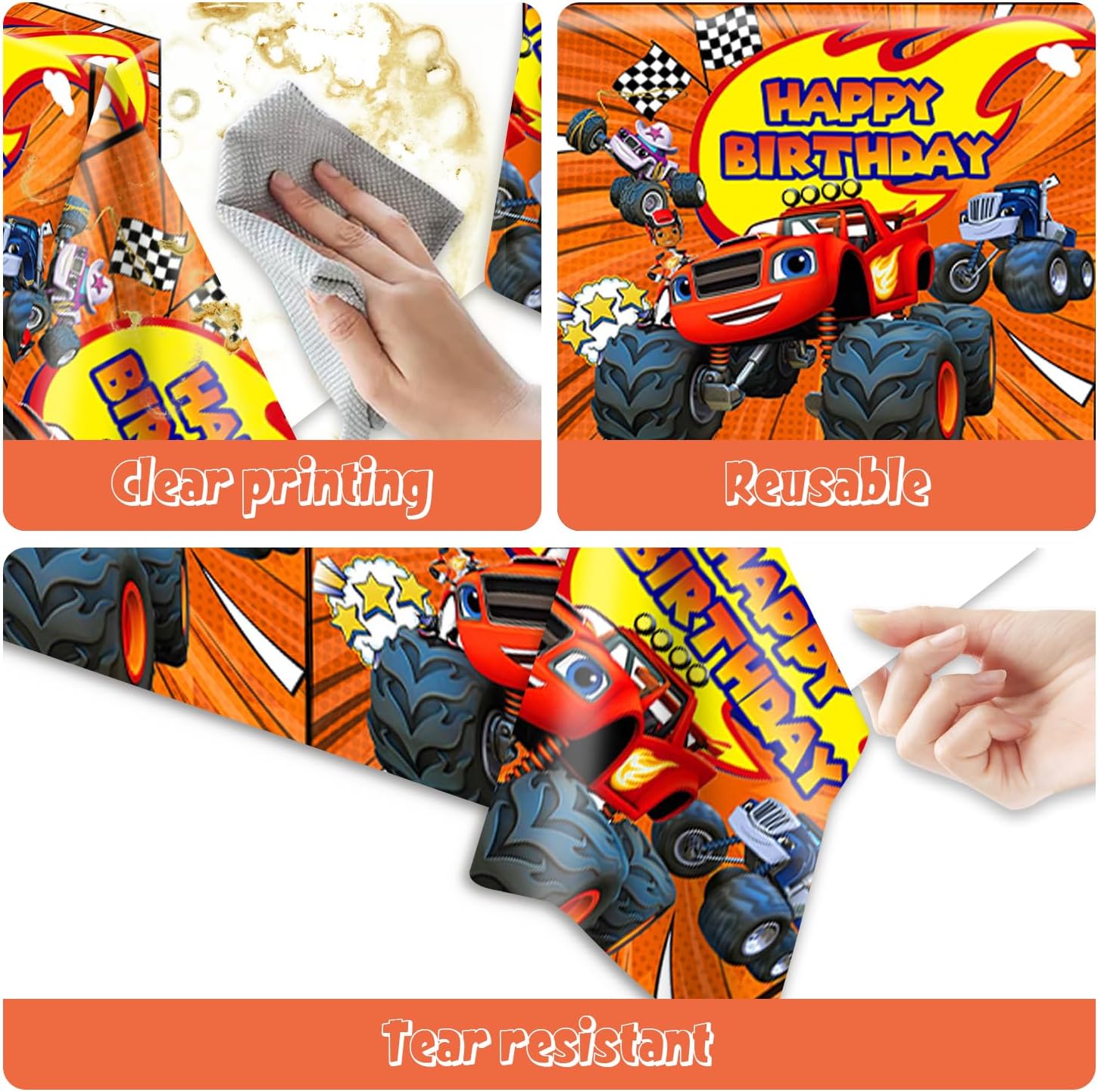 2Pcs Blaze and The Monster Tablecloth for Birthday Party and Baby Shower