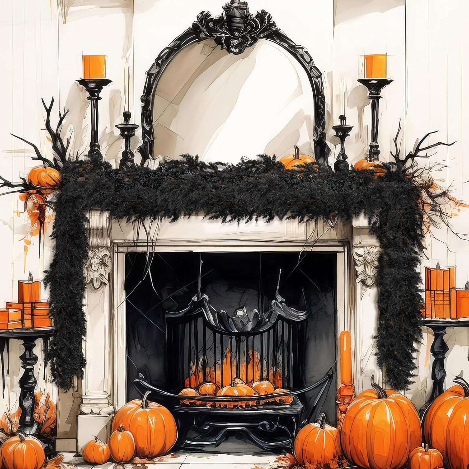 XunYee 6 Foot Black Halloween Garland for Home Decor