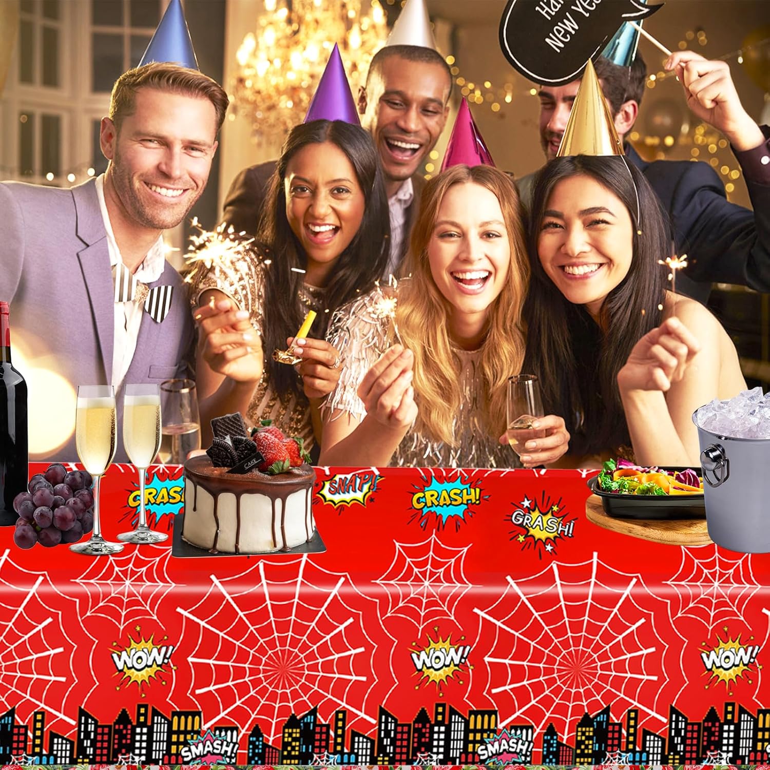 BOXOB 2pcs Spider Theme Party Tablecloth Waterproof Cartoon Table Cover for Boy and Girl