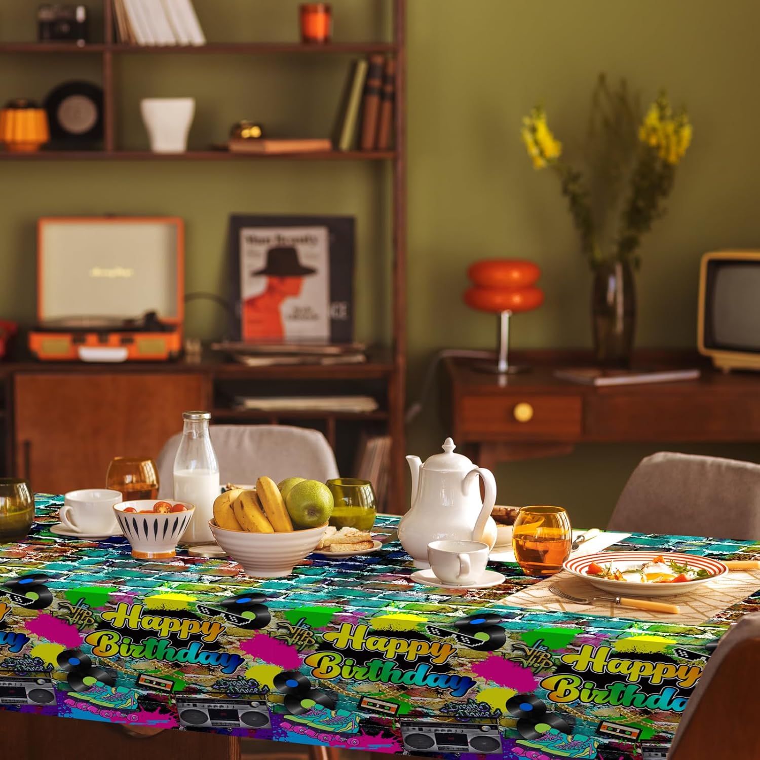 Avezano 3 Pcs 80s Hip Hop Party Tablecloth