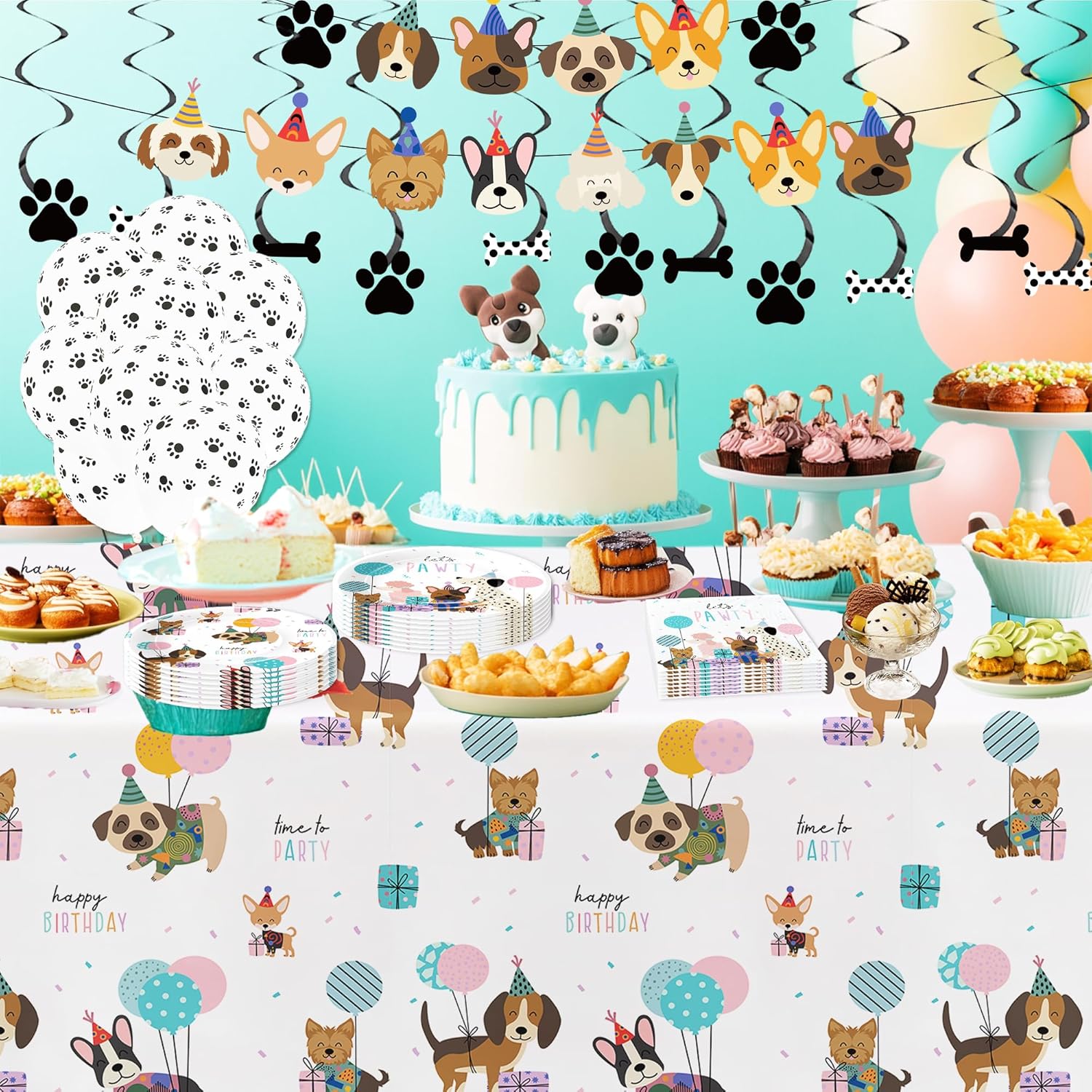 Dog Birthday Decorations Tablecloth Set 3 Pack 86x55in