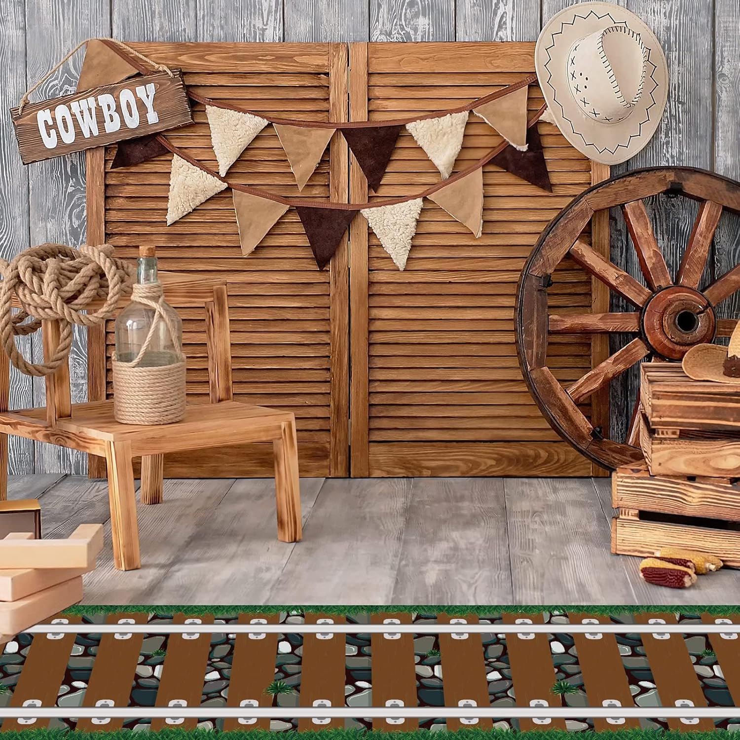3 Pack 24 Inch x 10 Ft Western Plastic Railroad Aisle Runner Decorations