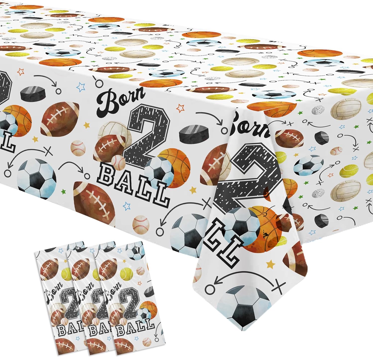 Sports 2nd Birthday Tablecloth Set 3 Pack
