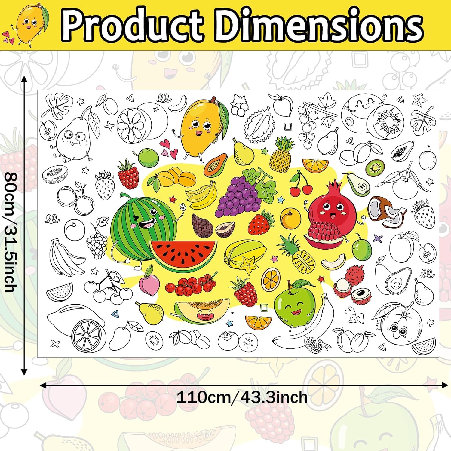 ZOIIWA Giant Summer Fruit Coloring Poster for Kids