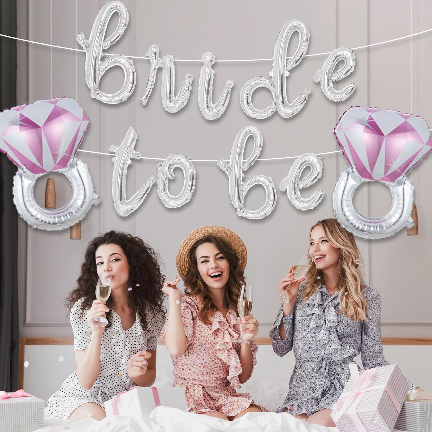 Bachelorette Party Balloons Silver Diamond Ring Bridal Shower Decor