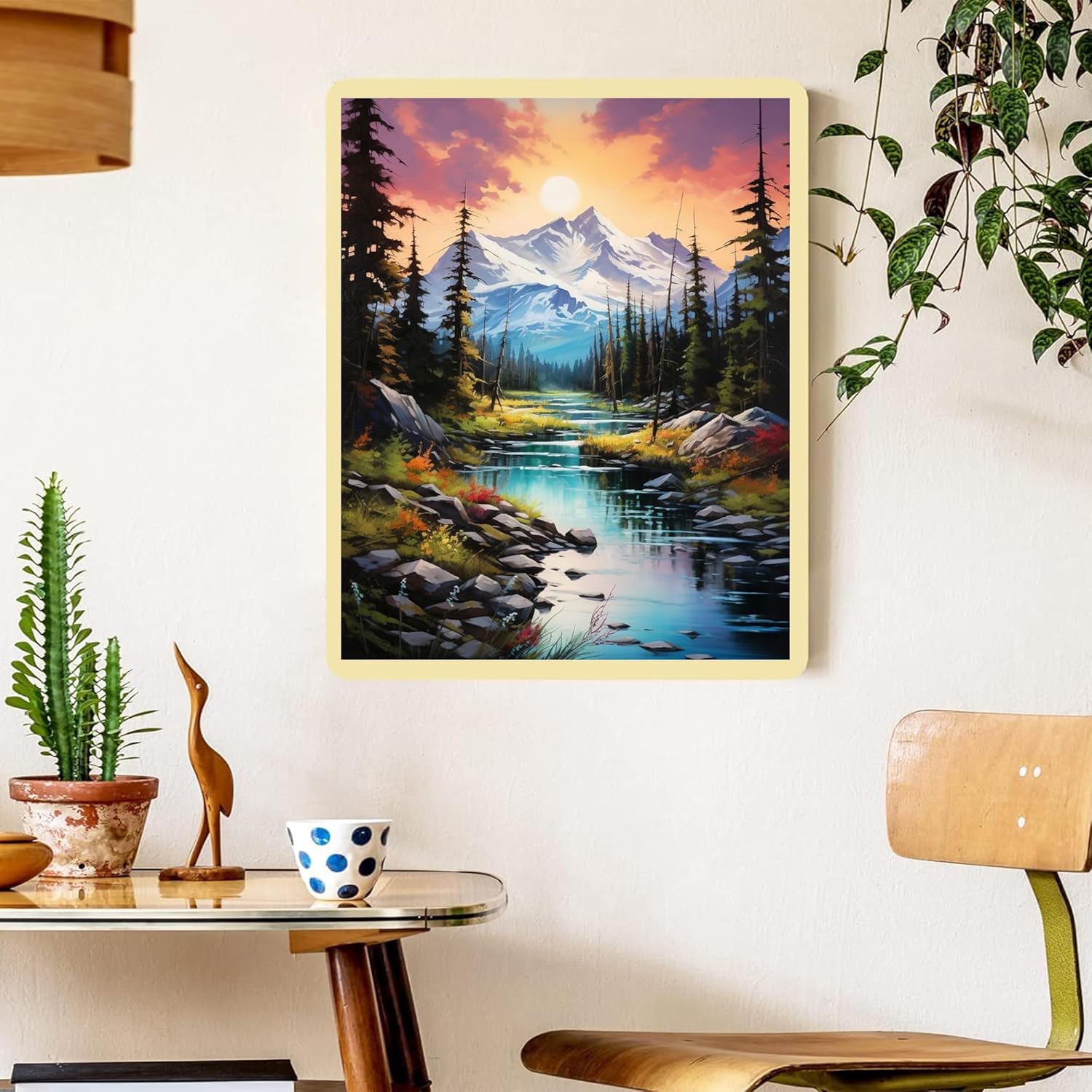 Mountain Paint by Numbers for Adults with Framed Canvas and Wooden Easel